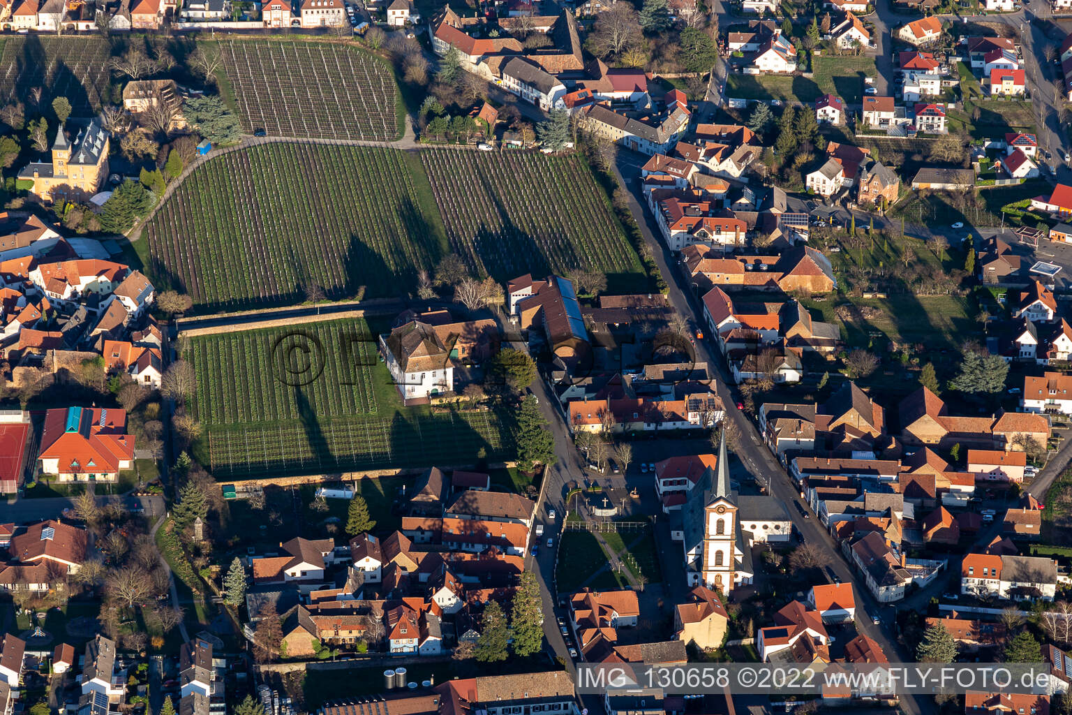 Drone image of Edesheim in the state Rhineland-Palatinate, Germany