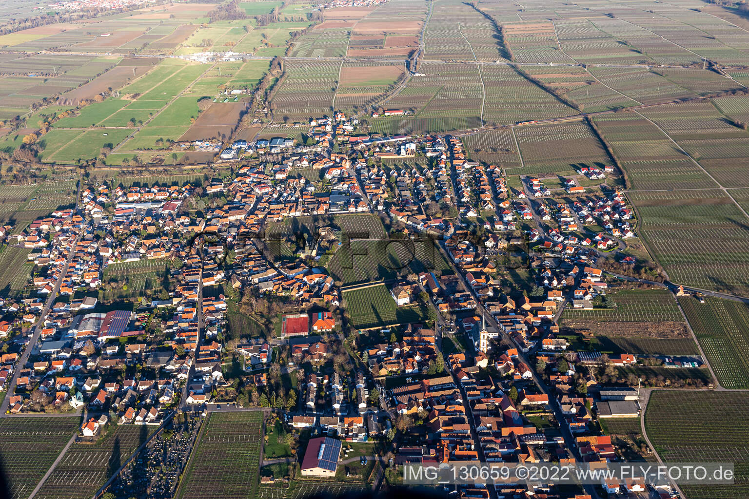 Edesheim in the state Rhineland-Palatinate, Germany from the drone perspective