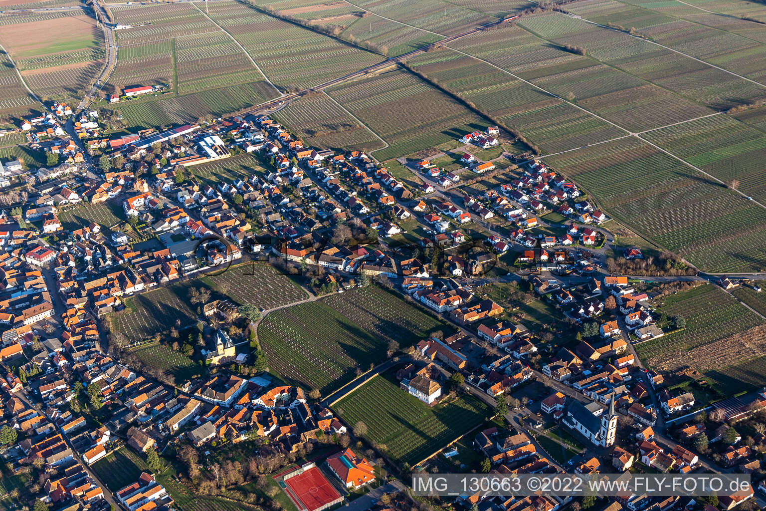 Edesheim in the state Rhineland-Palatinate, Germany from a drone