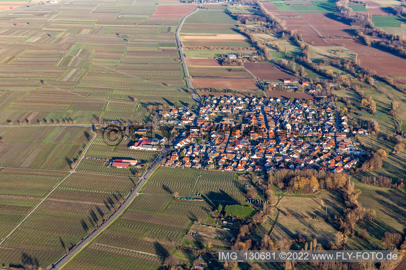 Venningen in the state Rhineland-Palatinate, Germany seen from above