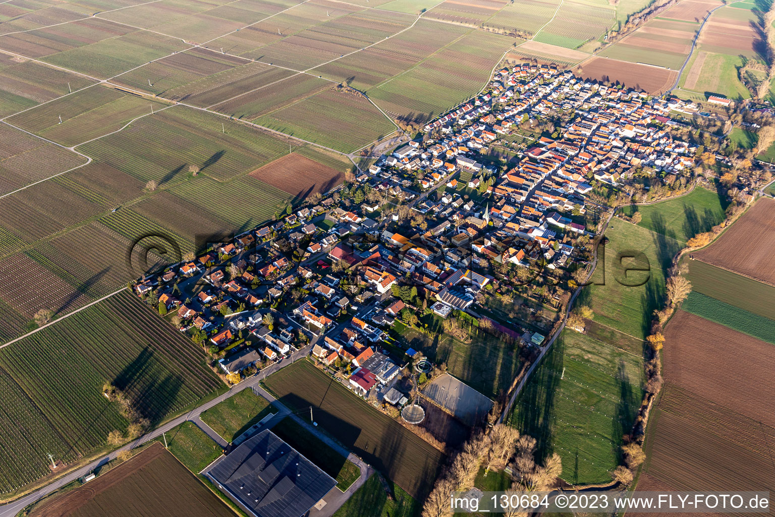 Oblique view of District Duttweiler in Neustadt an der Weinstraße in the state Rhineland-Palatinate, Germany