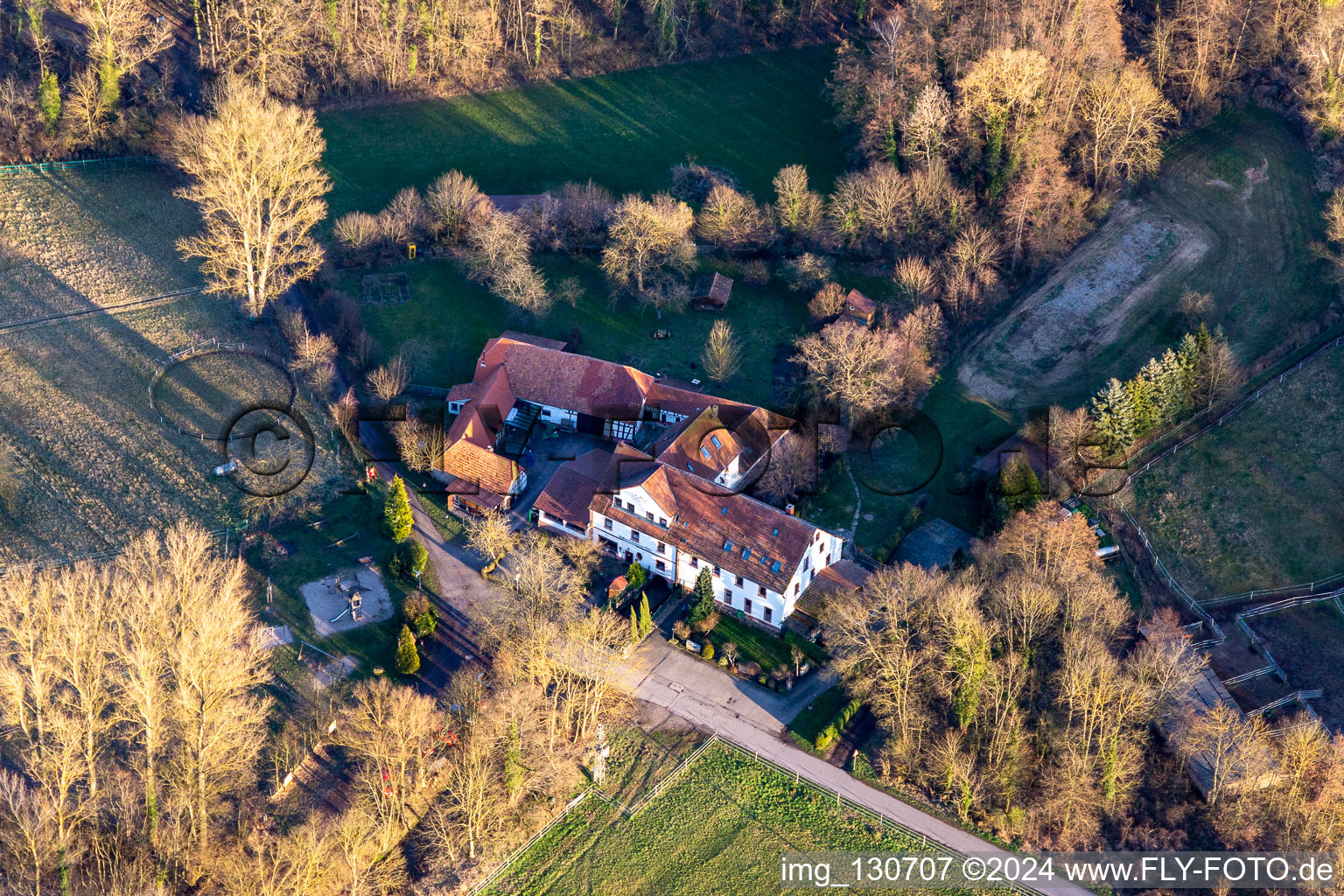 Aerial view of Knittelsheim Mill in Knittelsheim in the state Rhineland-Palatinate, Germany