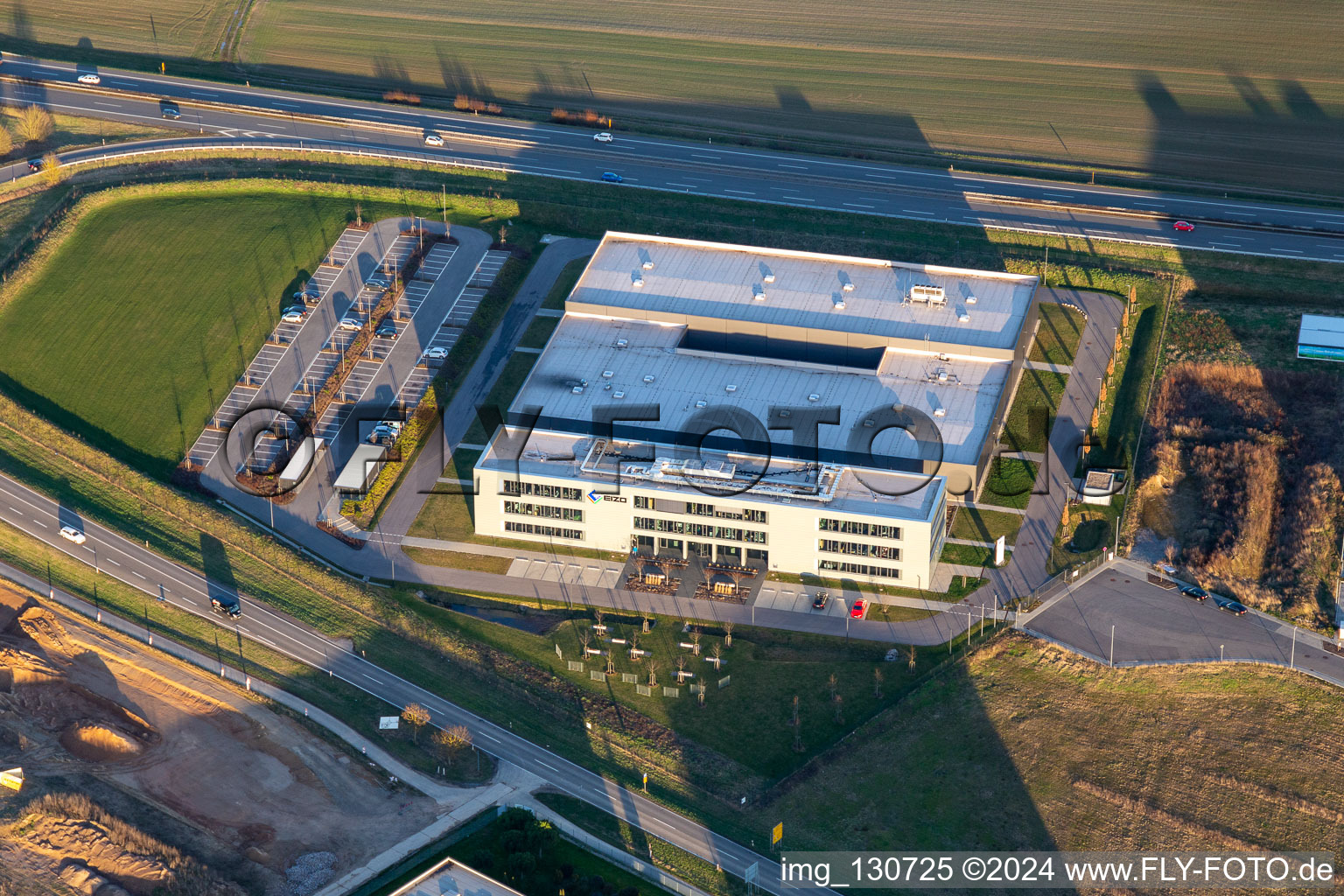 Aerial view of Eizo in Rülzheim in the state Rhineland-Palatinate, Germany