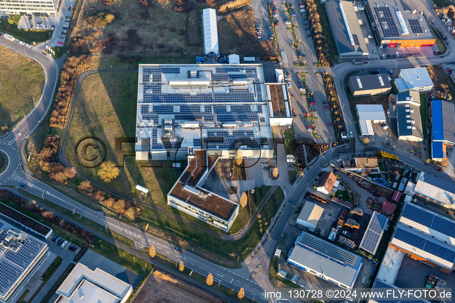 Aerial view of DBK David + Baader GmbH in Rülzheim in the state Rhineland-Palatinate, Germany