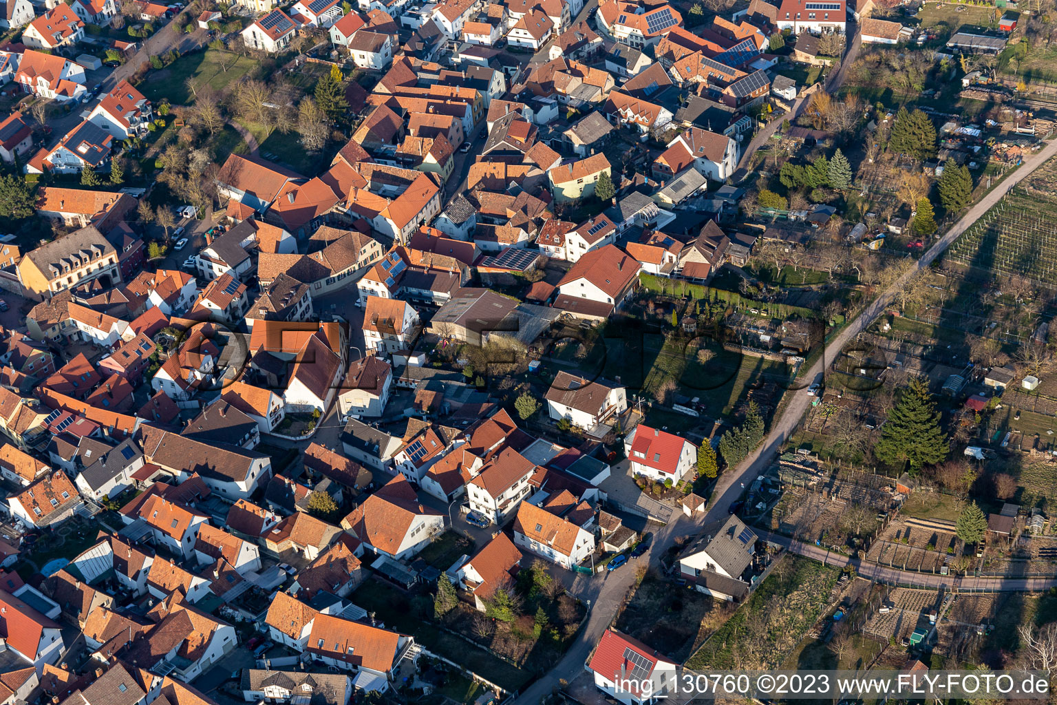 Aerial view of Engelgasse in the district Arzheim in Landau in der Pfalz in the state Rhineland-Palatinate, Germany