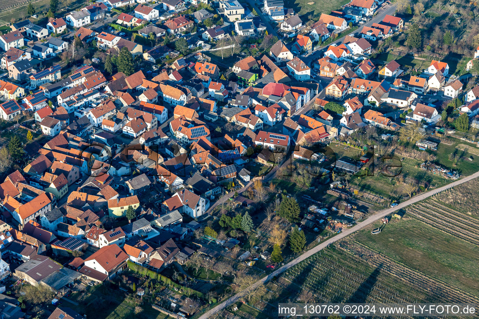 Aerial view of Dust alley in the district Arzheim in Landau in der Pfalz in the state Rhineland-Palatinate, Germany