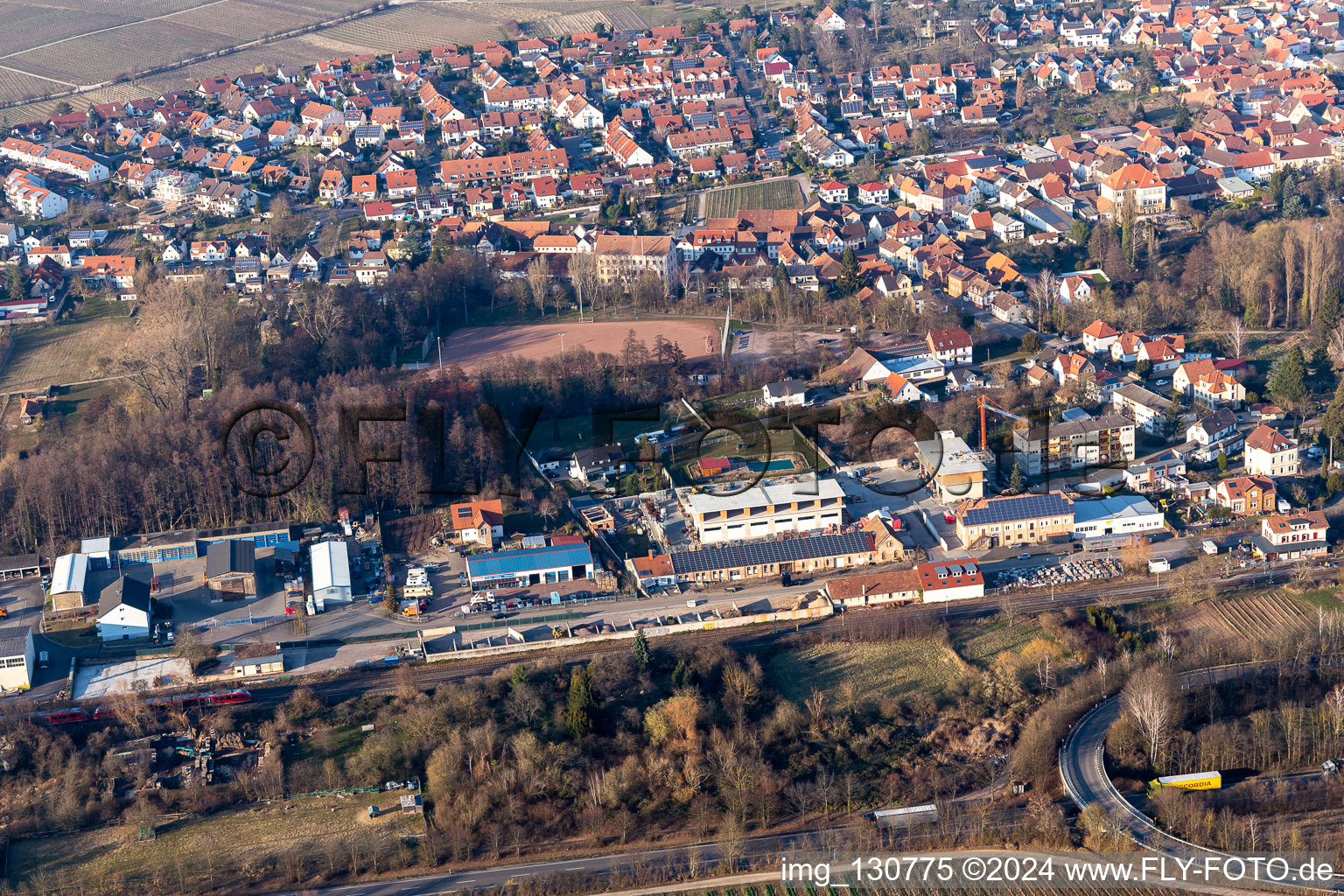 District Godramstein in Landau in der Pfalz in the state Rhineland-Palatinate, Germany seen from above