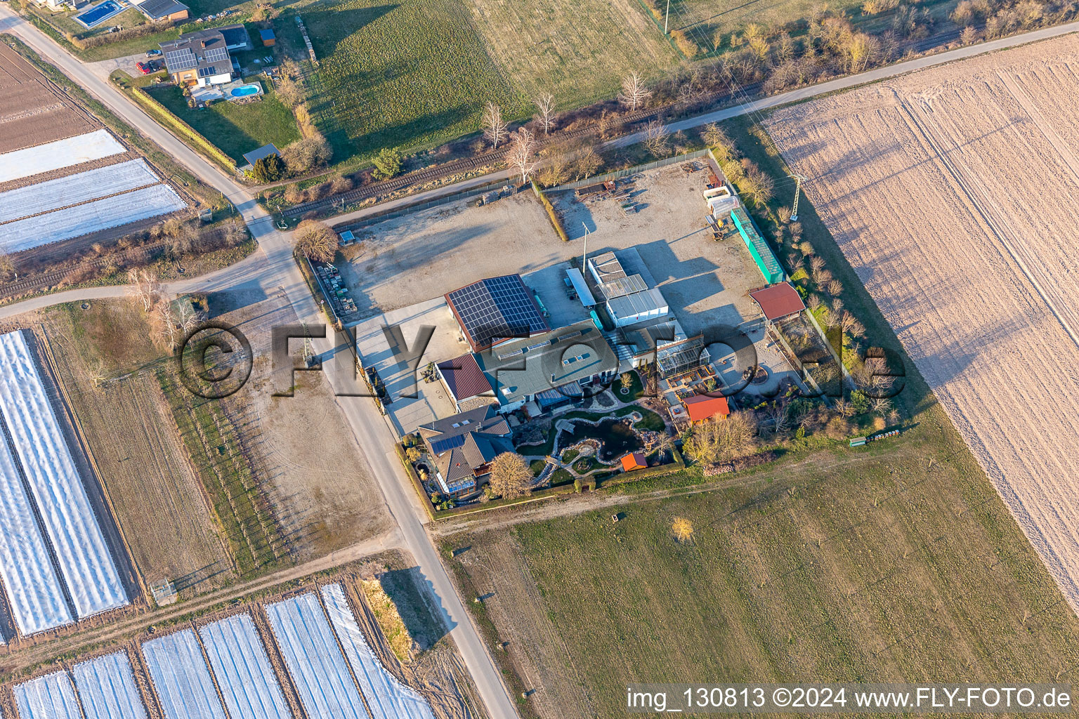 District Niederlustadt in Lustadt in the state Rhineland-Palatinate, Germany seen from a drone