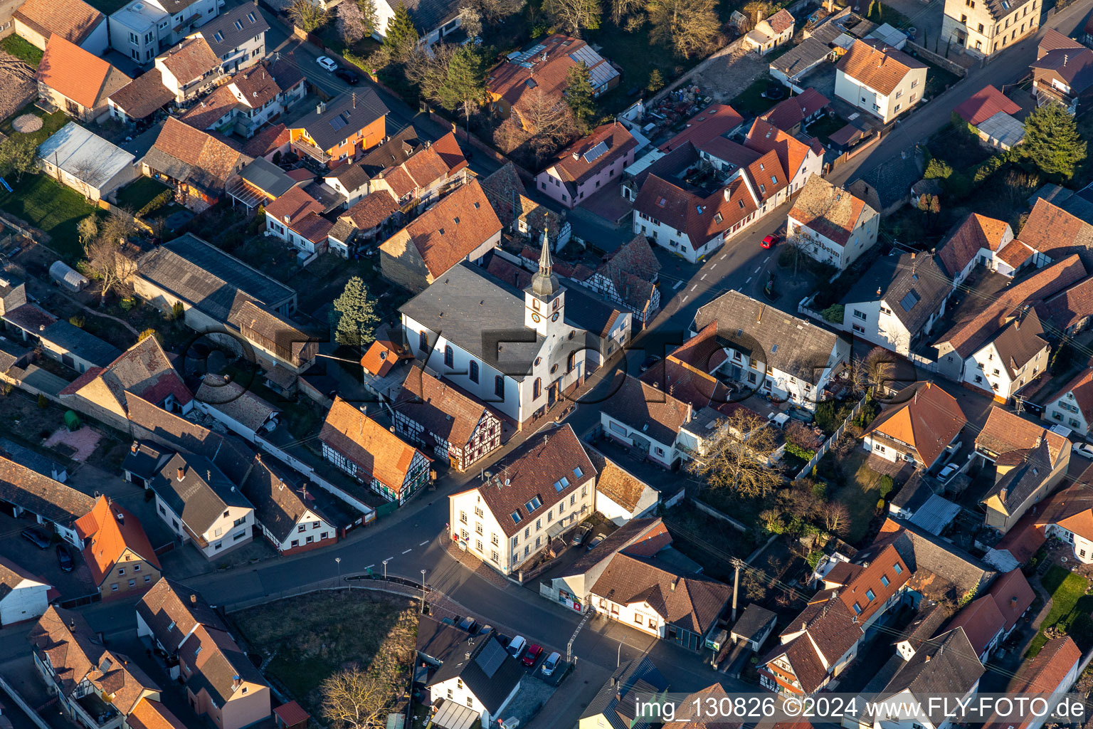 Aerial photograpy of Protestant Church Westheim - Prot. Parish Westheim-Lingenfeld in Westheim in the state Rhineland-Palatinate, Germany