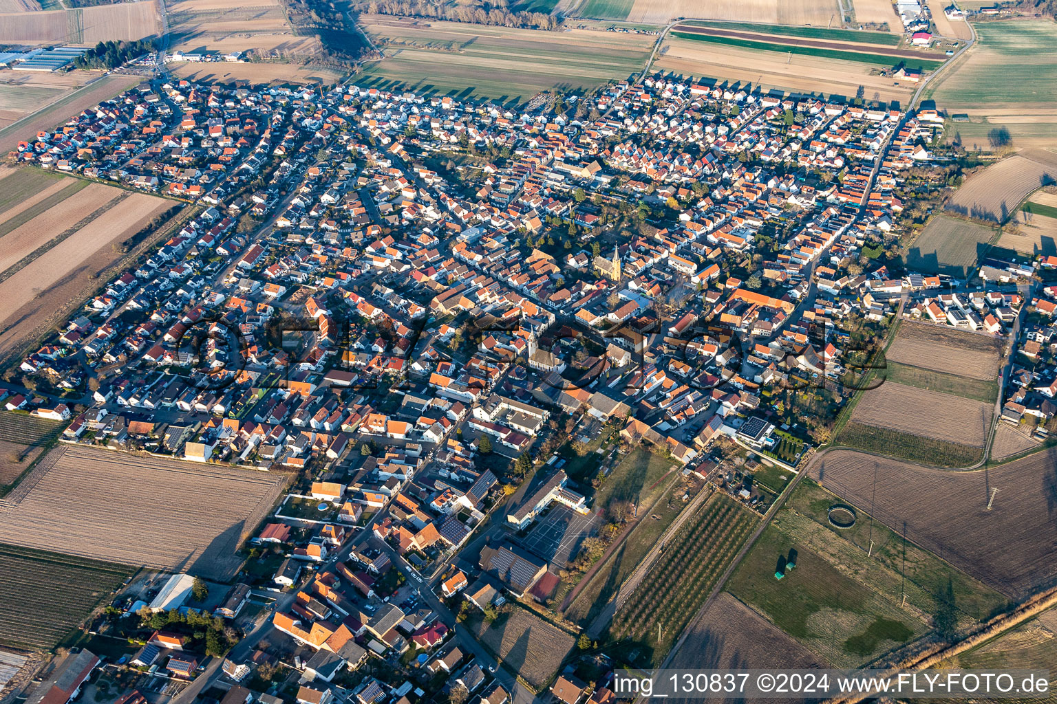 Aerial view of District Mechtersheim in Römerberg in the state Rhineland-Palatinate, Germany