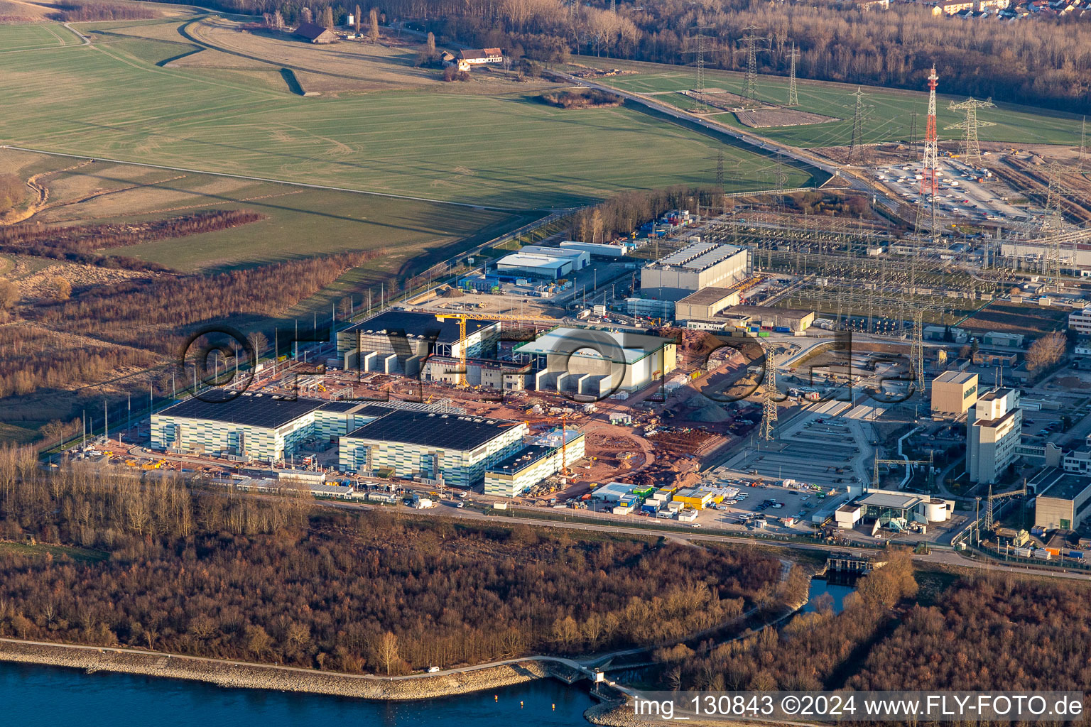 Aerial view of EnBW Nuclear Power GmbH (EnKK), Philippsburg in Philippsburg in the state Baden-Wuerttemberg, Germany