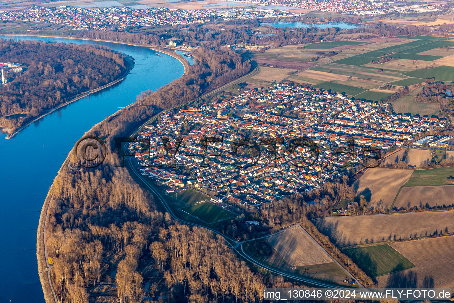 District Rheinhausen in Oberhausen-Rheinhausen in the state Baden-Wuerttemberg, Germany from above