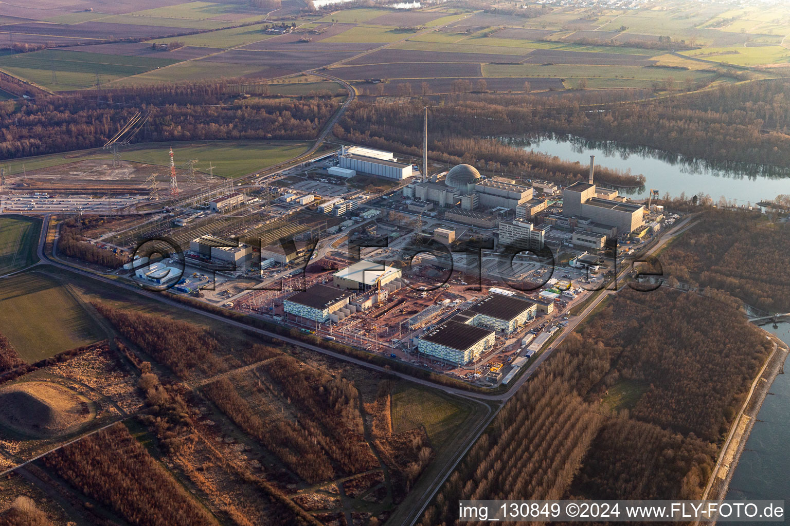 Aerial photograpy of EnBW Nuclear Power GmbH (EnKK), Philippsburg in Philippsburg in the state Baden-Wuerttemberg, Germany