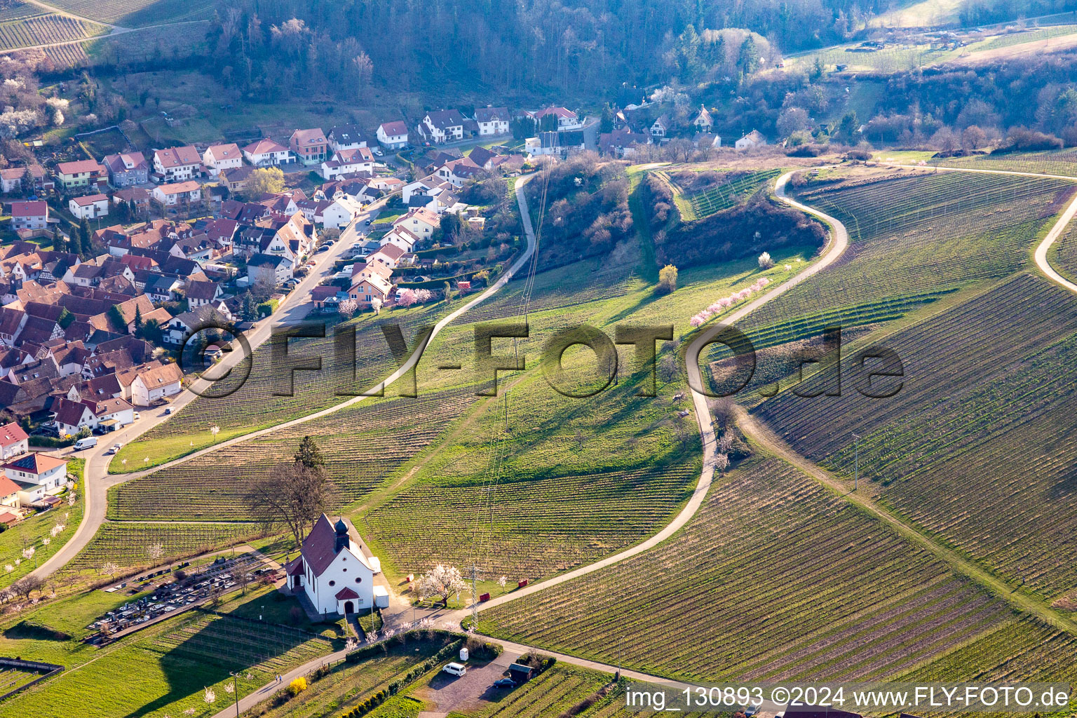 Aerial view of St. Dionysius (Wedding) Chapel in the district Gleiszellen in Gleiszellen-Gleishorbach in the state Rhineland-Palatinate, Germany