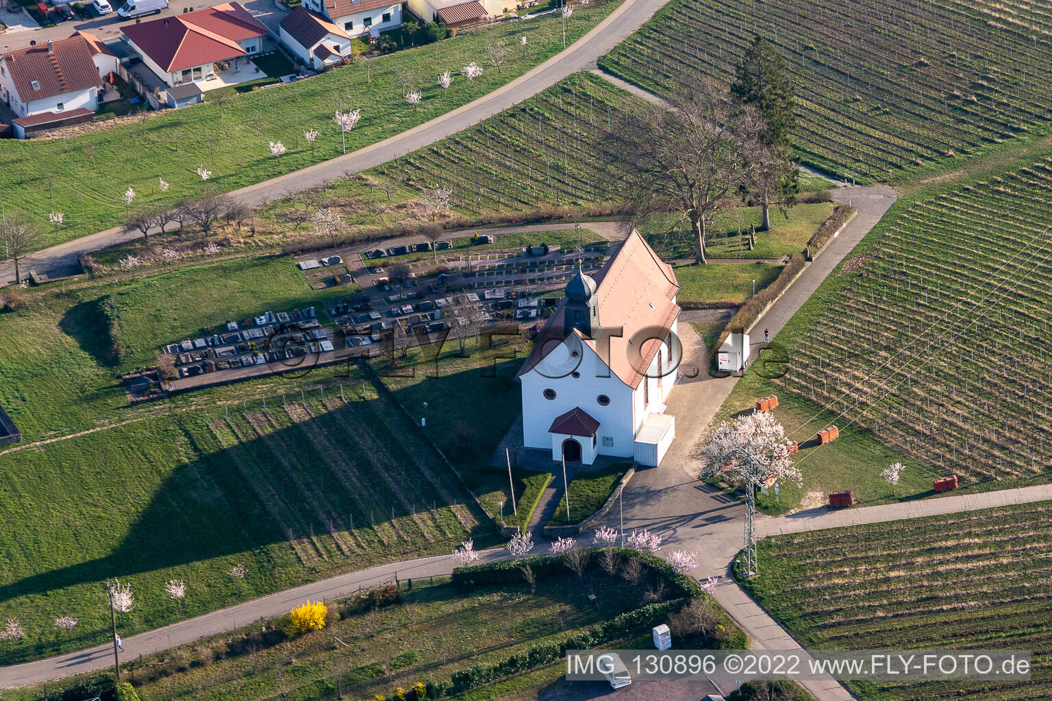 Aerial photograpy of St. Dionysius (wedding) chapel in the district Gleiszellen in Gleiszellen-Gleishorbach in the state Rhineland-Palatinate, Germany