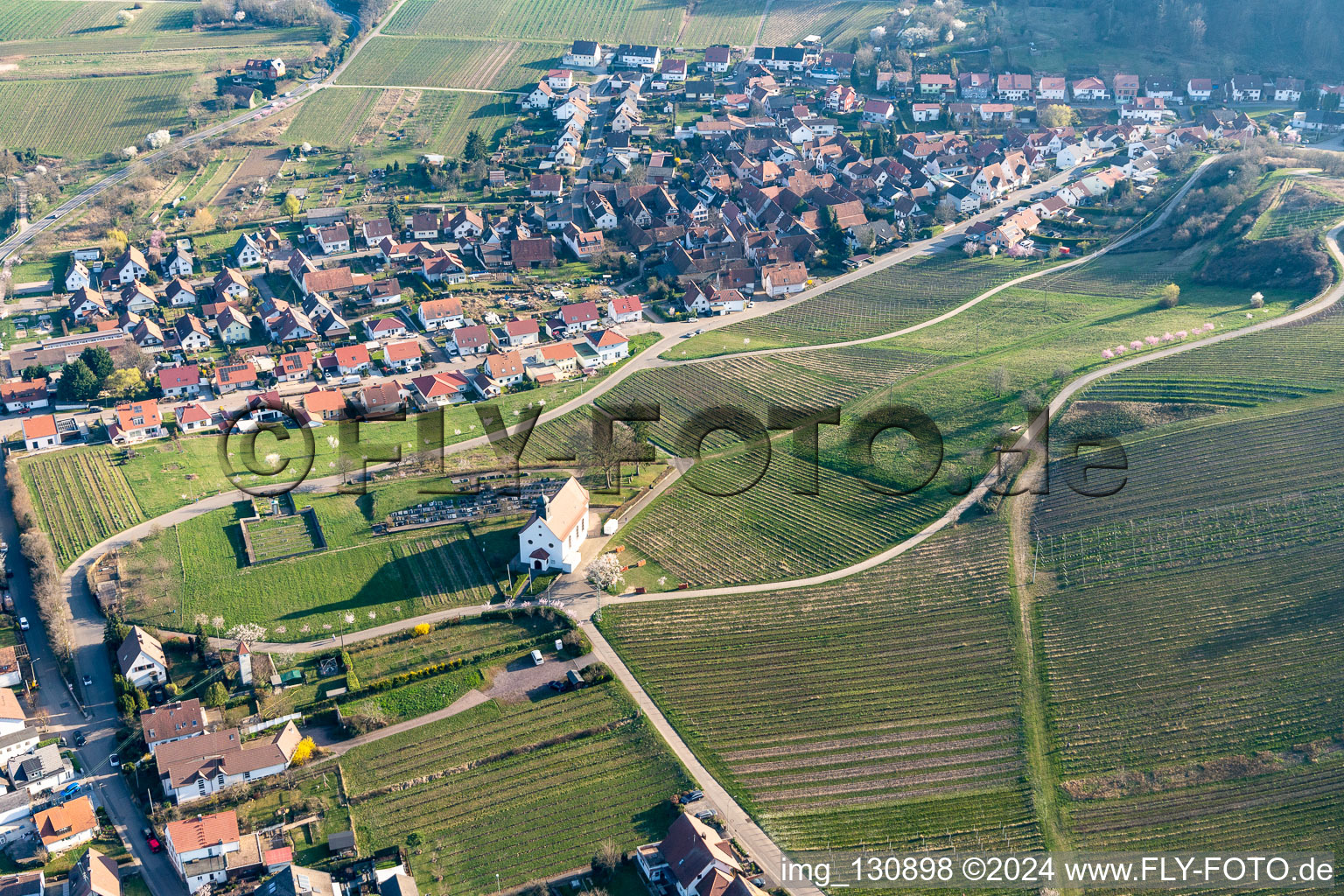 Oblique view of St. Dionysius (Wedding) Chapel in the district Gleiszellen in Gleiszellen-Gleishorbach in the state Rhineland-Palatinate, Germany