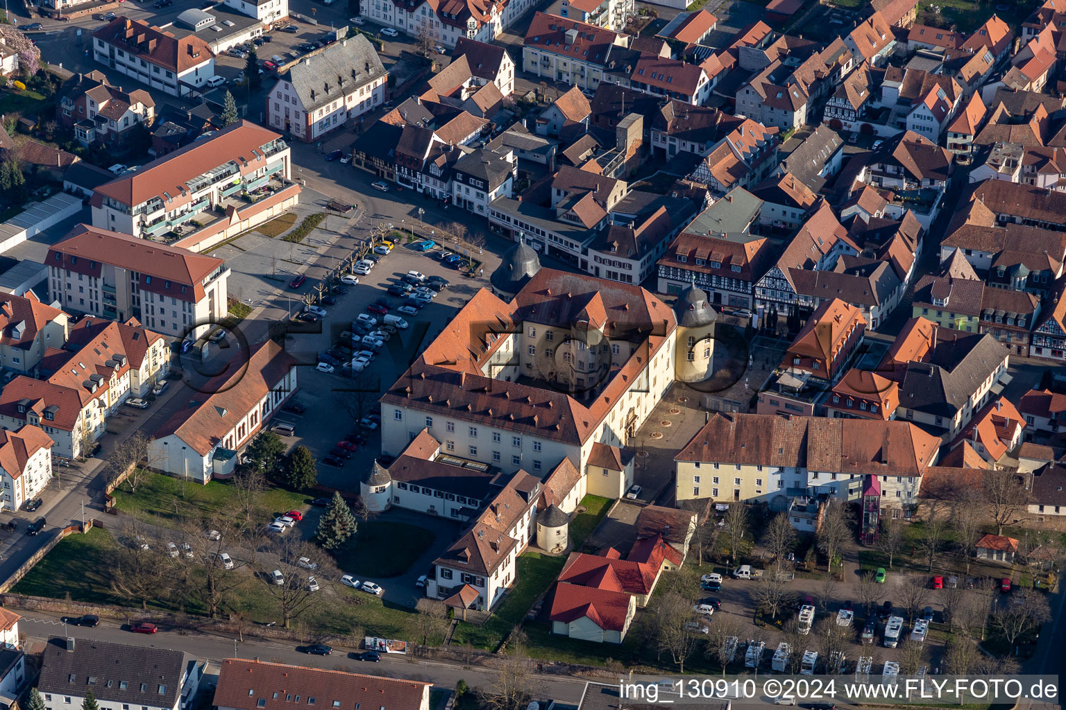 Aerial view of Castle Bad Bergzabern in Bad Bergzabern in the state Rhineland-Palatinate, Germany