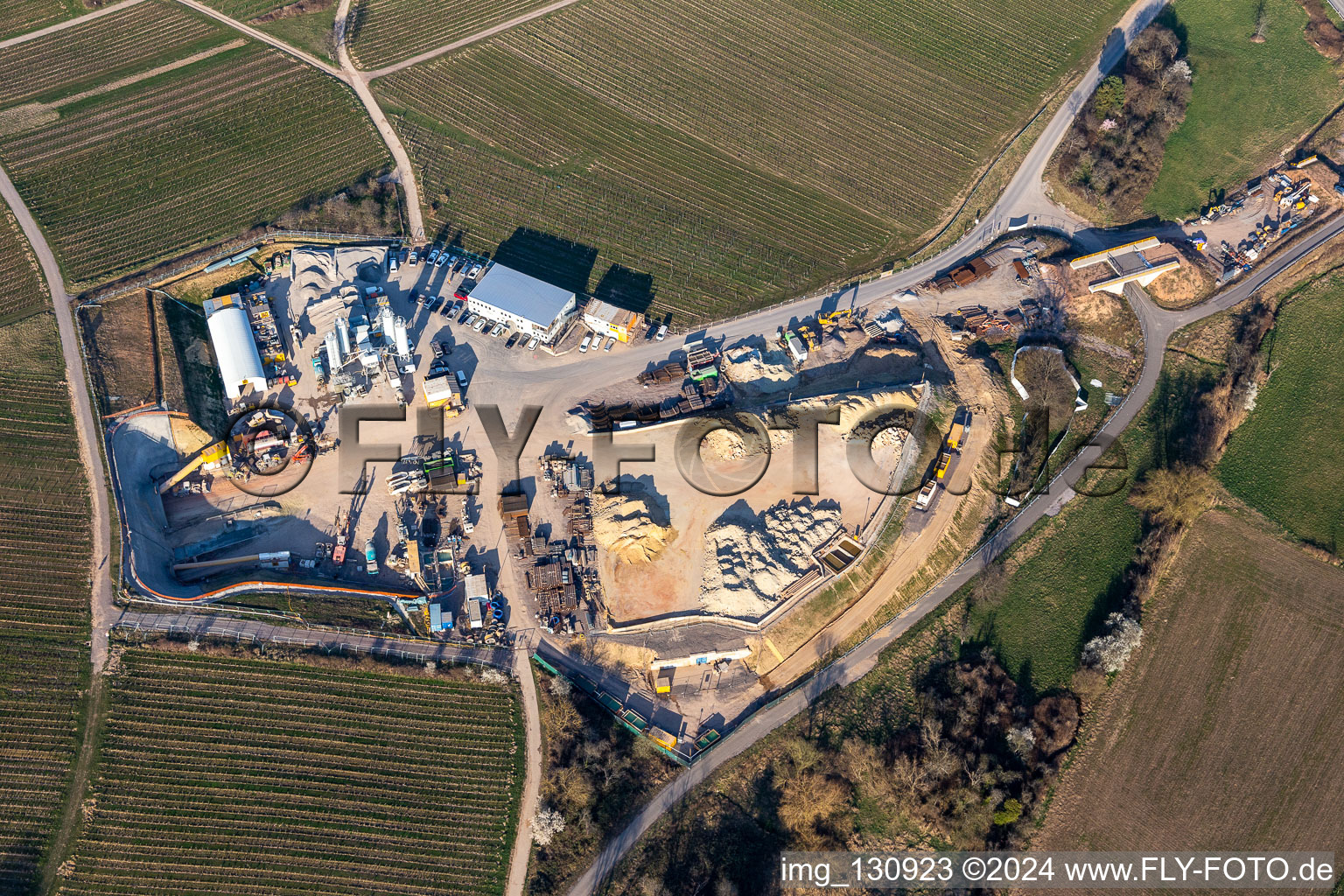 Aerial view of Tunnel portal construction site B38 local tunnelling in Bad Bergzabern in the state Rhineland-Palatinate, Germany