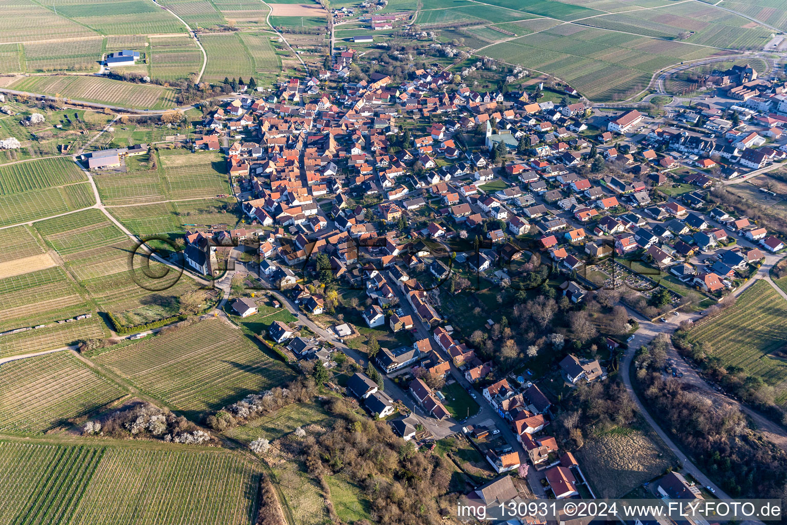 District Rechtenbach in Schweigen-Rechtenbach in the state Rhineland-Palatinate, Germany from the drone perspective