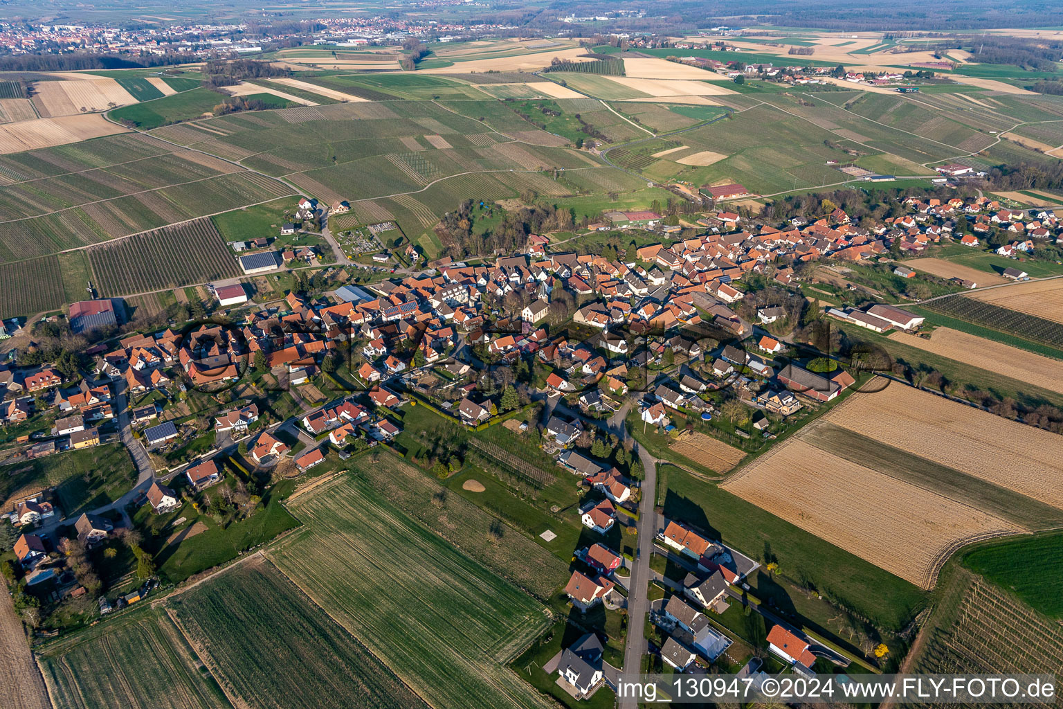 Steinseltz in the state Bas-Rhin, France seen from above