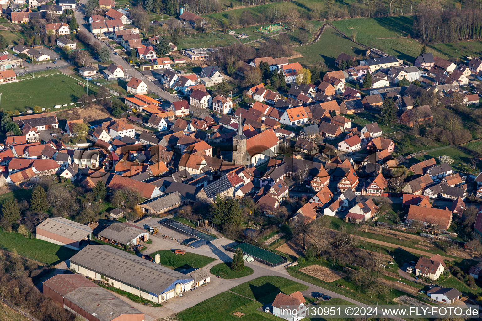 Riedseltz in the state Bas-Rhin, France seen from above