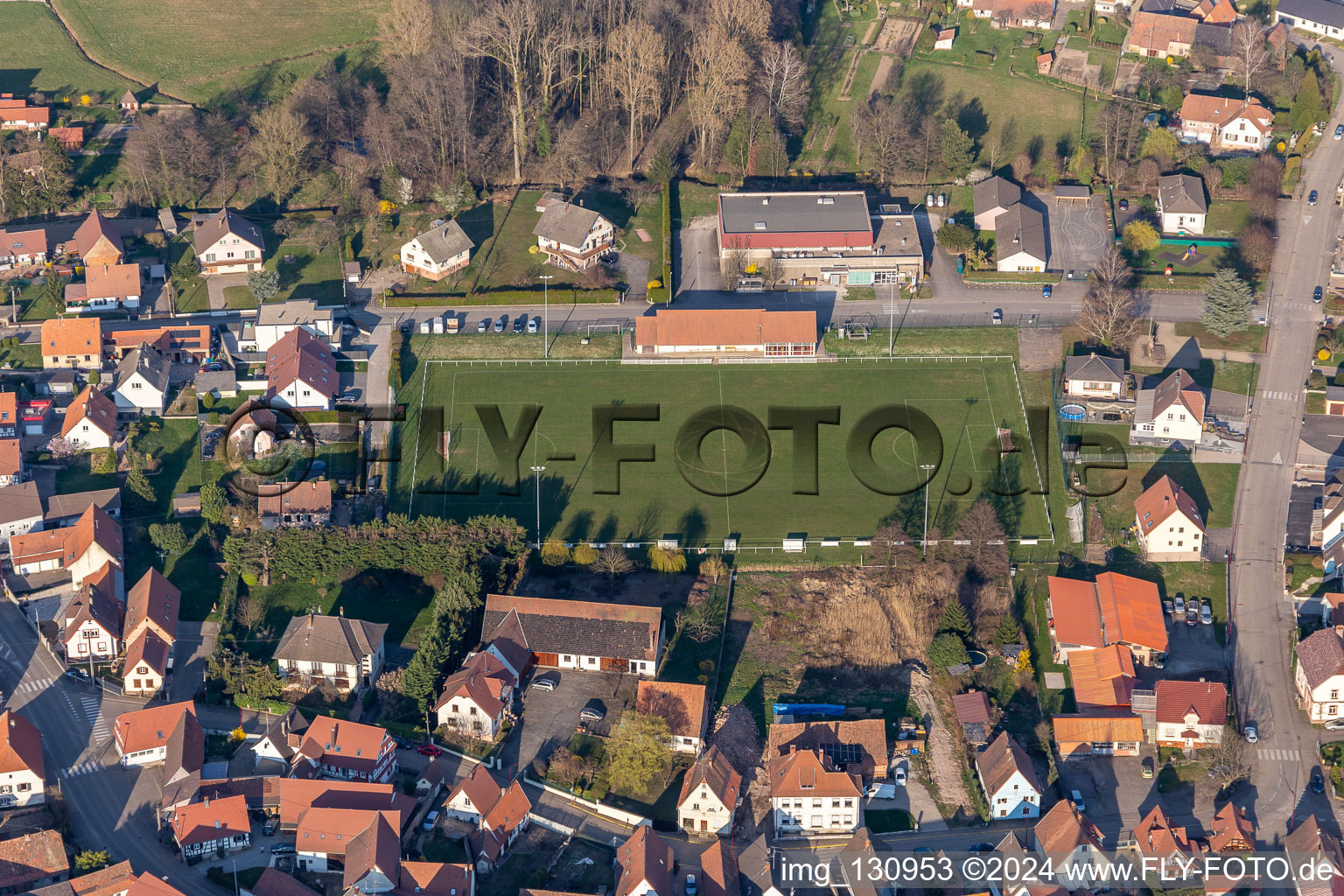 Football field in Riedseltz in the state Bas-Rhin, France