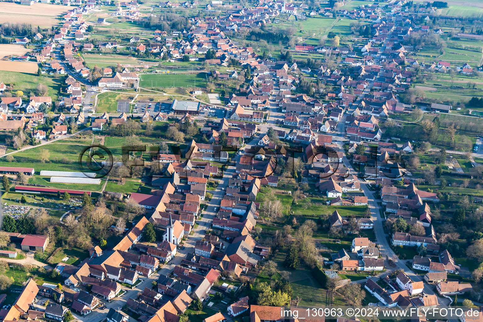 Aerial view of Seebach in the state Bas-Rhin, France