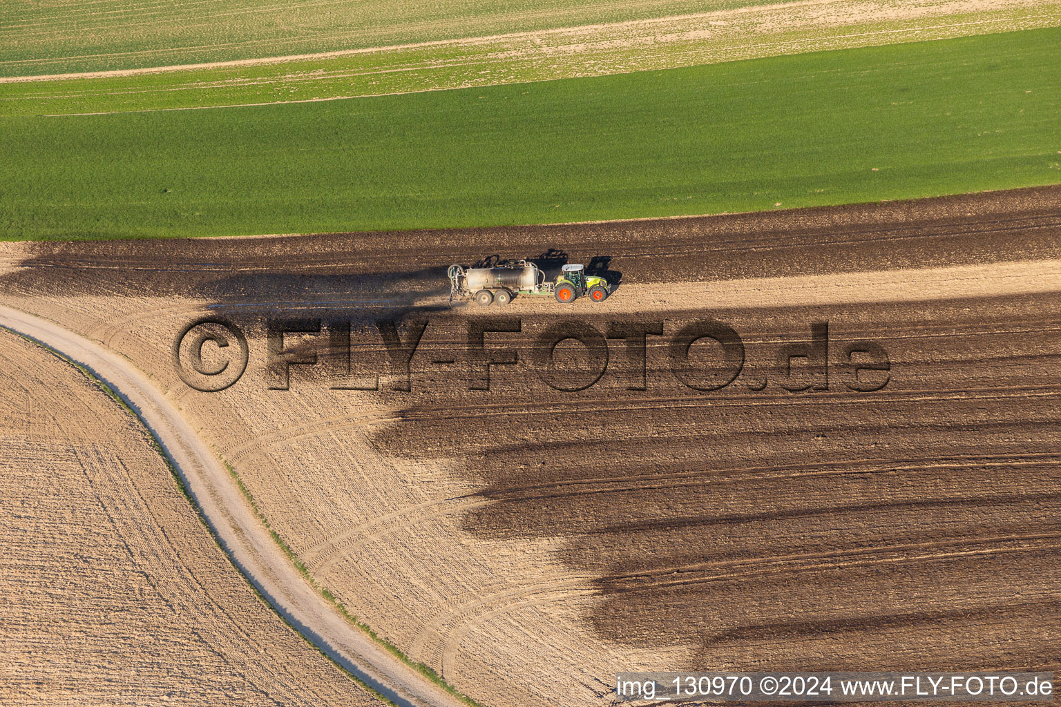 Liquid manure application in Niederlauterbach in the state Bas-Rhin, France