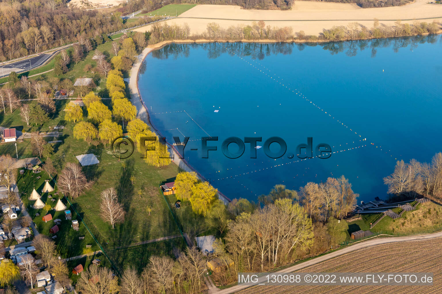 Aerial photograpy of Camping Municipal des Mouettes in Lauterbourg in the state Bas-Rhin, France