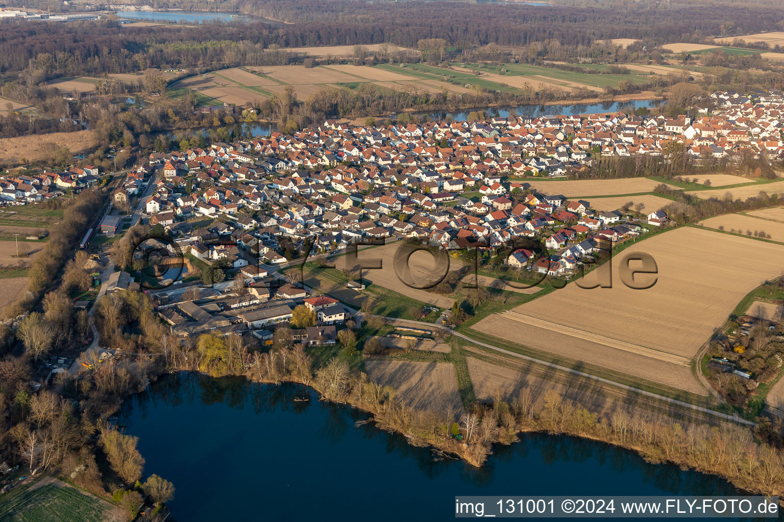 District Neuburg in Neuburg am Rhein in the state Rhineland-Palatinate, Germany from above