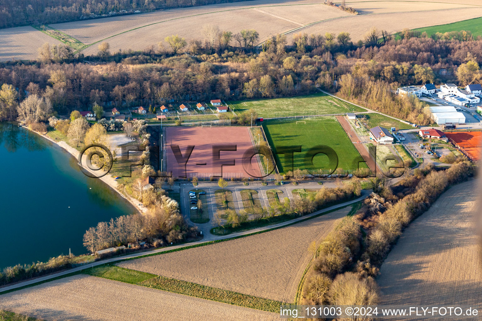 Football field in the district Neuburg in Neuburg am Rhein in the state Rhineland-Palatinate, Germany