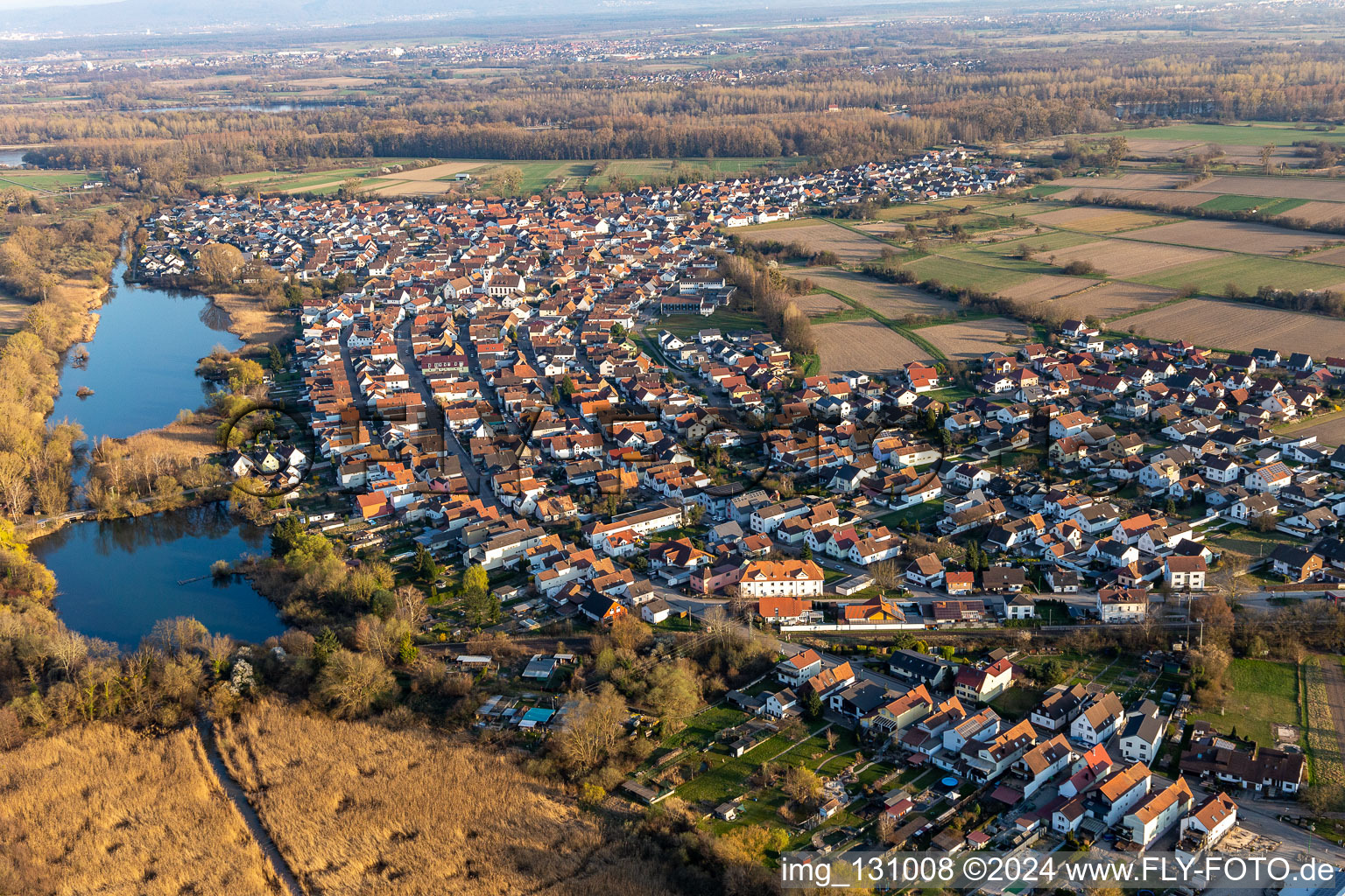 District Neuburg in Neuburg am Rhein in the state Rhineland-Palatinate, Germany seen from above