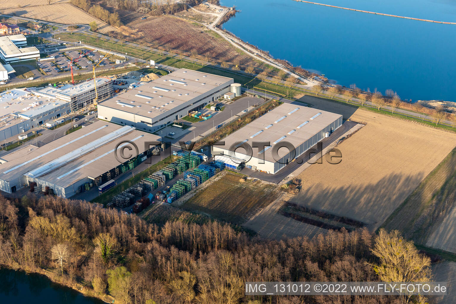 Aerial view of LINDE + WIEMANN Deutschland SE; Faurecia Interior Systems GmbH; Groke Doors GmbH, factory Hagenbach in Hagenbach in the state Rhineland-Palatinate, Germany