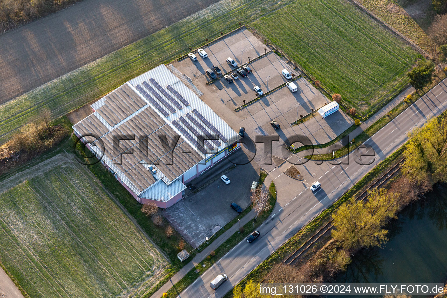 Aerial view of EDEKA Dietz in Hagenbach in the state Rhineland-Palatinate, Germany