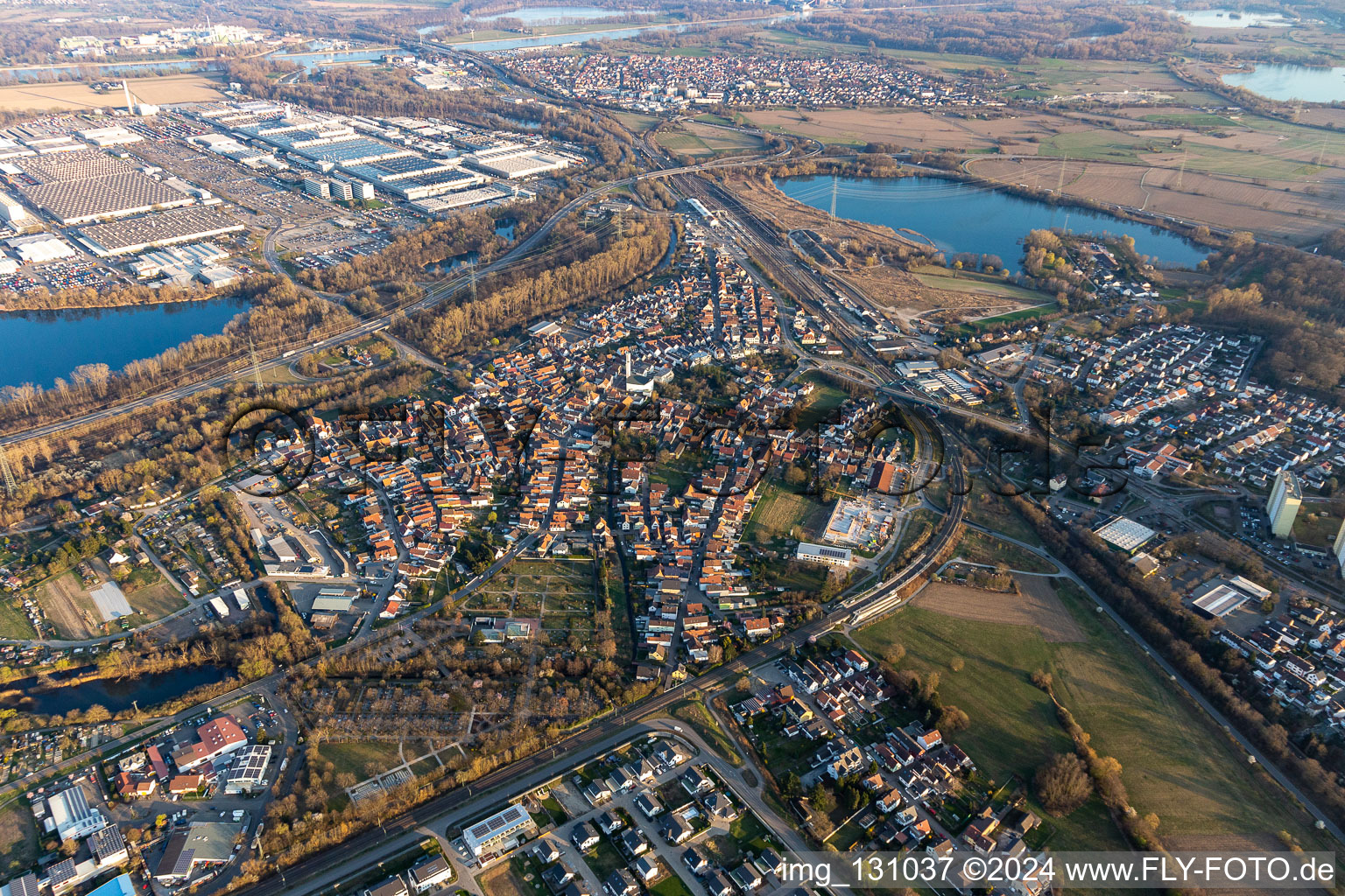 Wörth am Rhein in the state Rhineland-Palatinate, Germany from a drone