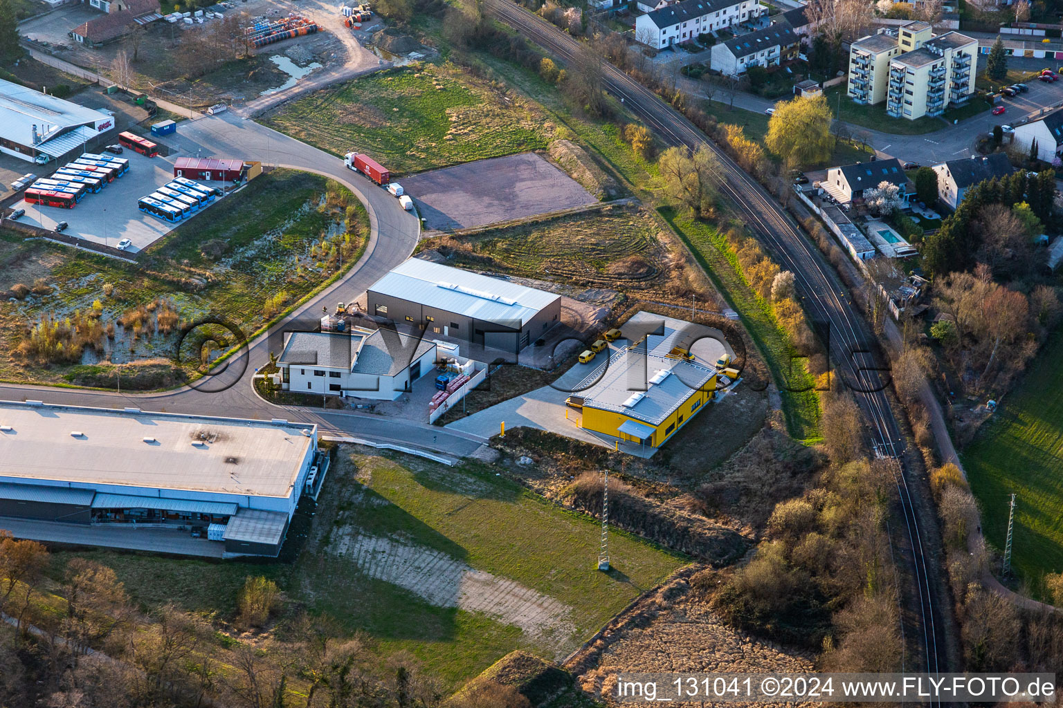 Aerial view of LORETH GmbH, Edeka Burger, Federal Police and Parcel Center in Kandel in the state Rhineland-Palatinate, Germany