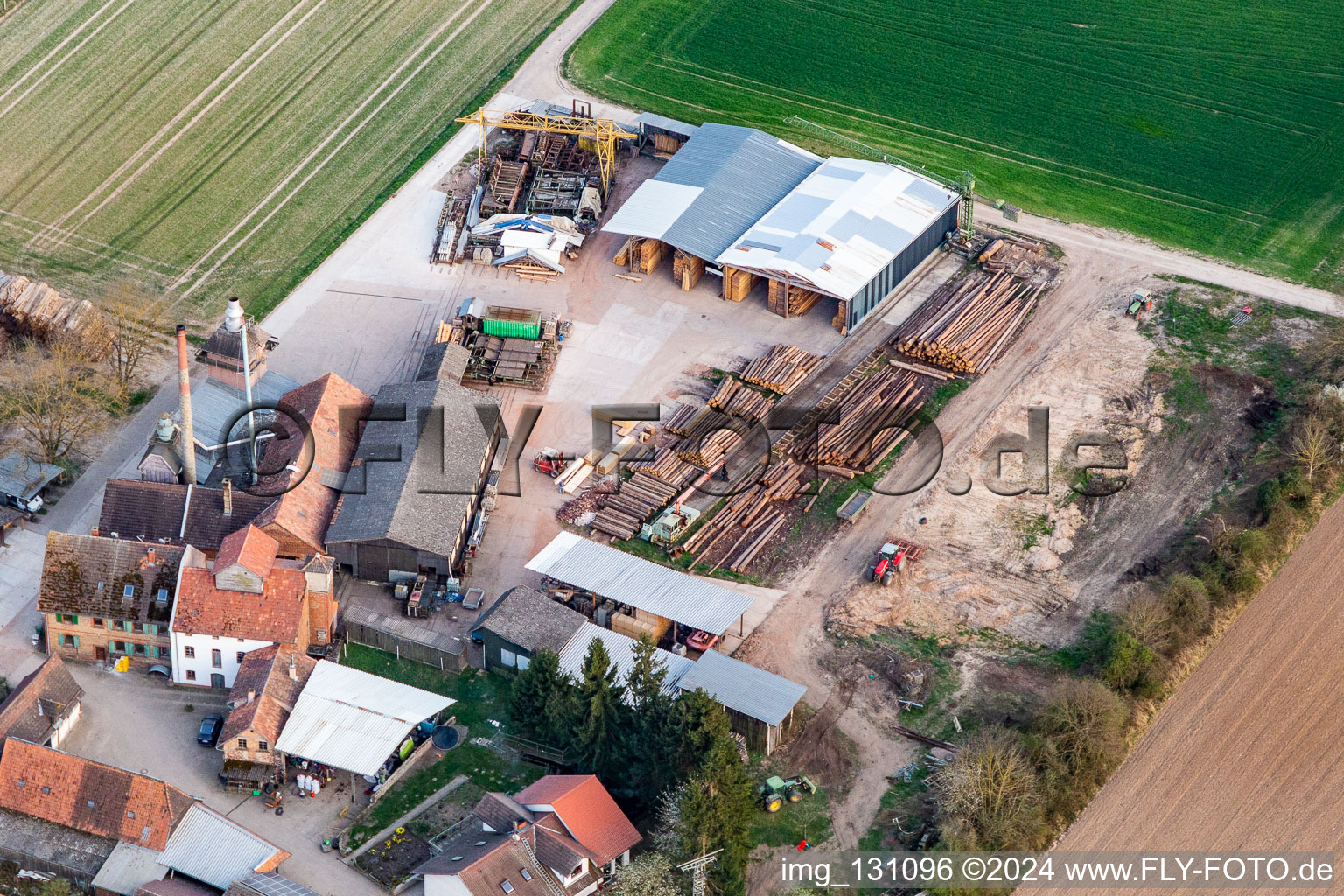 Aerial view of New construction of the burnt down hall Holzwerk ORTH Gerd Sütterlin eK in the district Schaidt in Wörth am Rhein in the state Rhineland-Palatinate, Germany