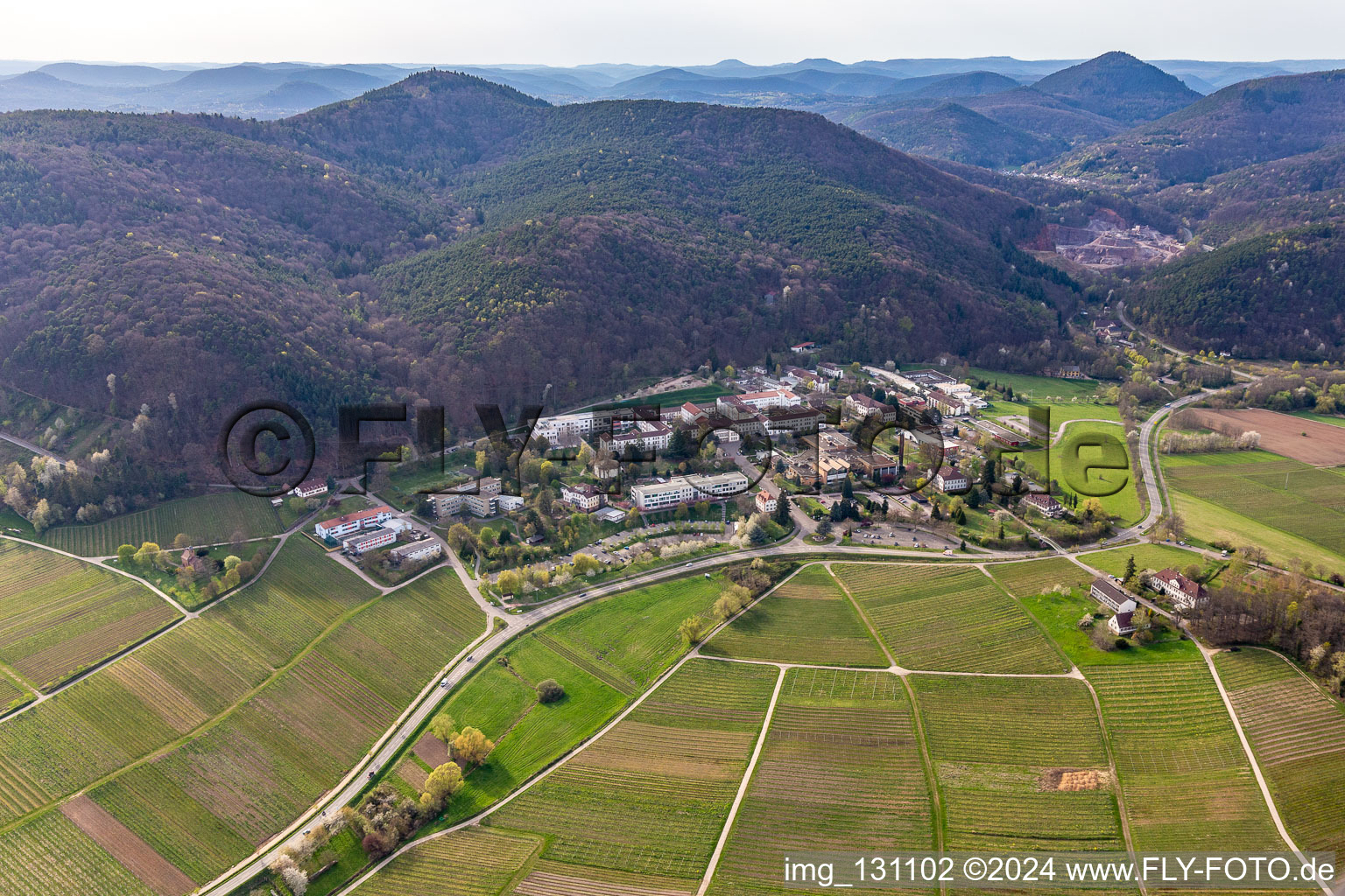 Pfalzklinik Landeck in Klingenmünster in the state Rhineland-Palatinate, Germany seen from above