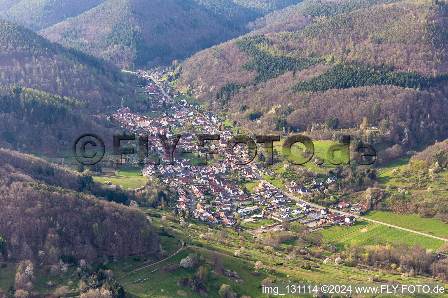 Drone recording of Eußerthal in the state Rhineland-Palatinate, Germany