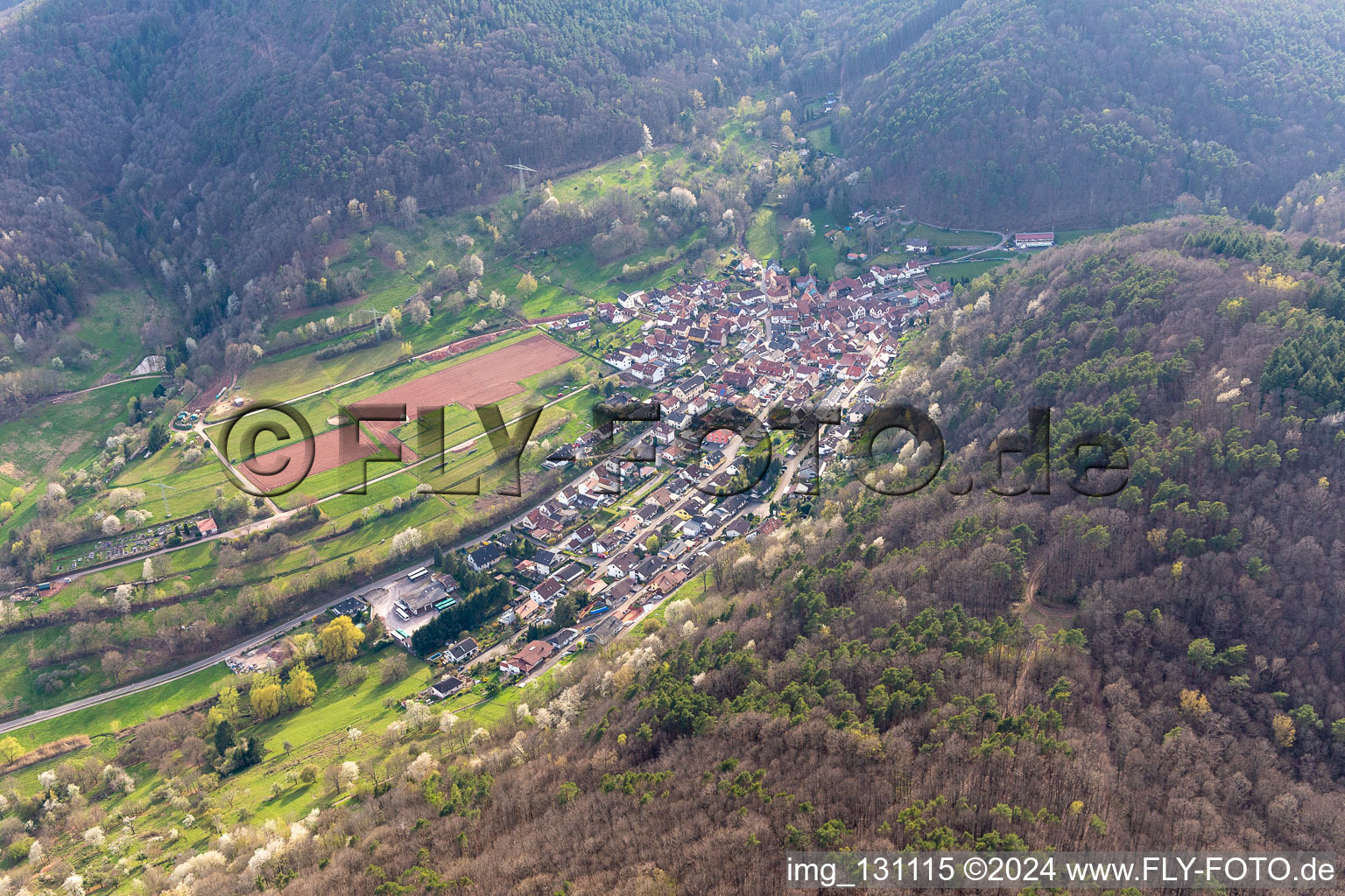 District Gräfenhausen in Annweiler am Trifels in the state Rhineland-Palatinate, Germany viewn from the air