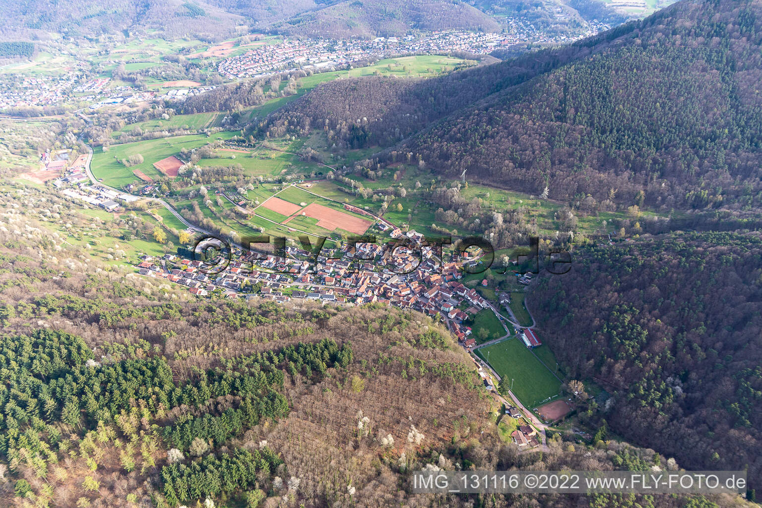 Drone recording of District Gräfenhausen in Annweiler am Trifels in the state Rhineland-Palatinate, Germany