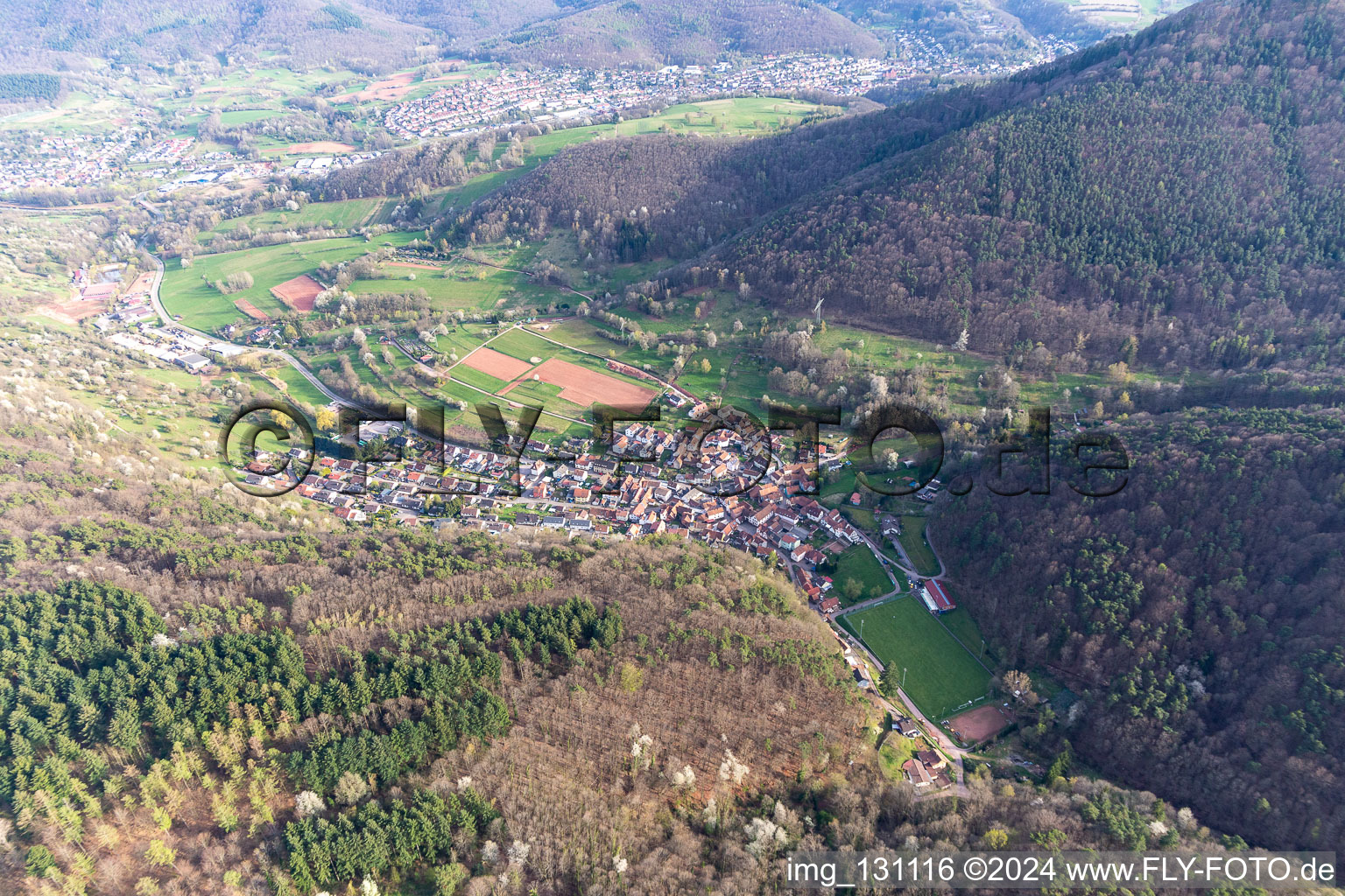 Drone recording of District Gräfenhausen in Annweiler am Trifels in the state Rhineland-Palatinate, Germany