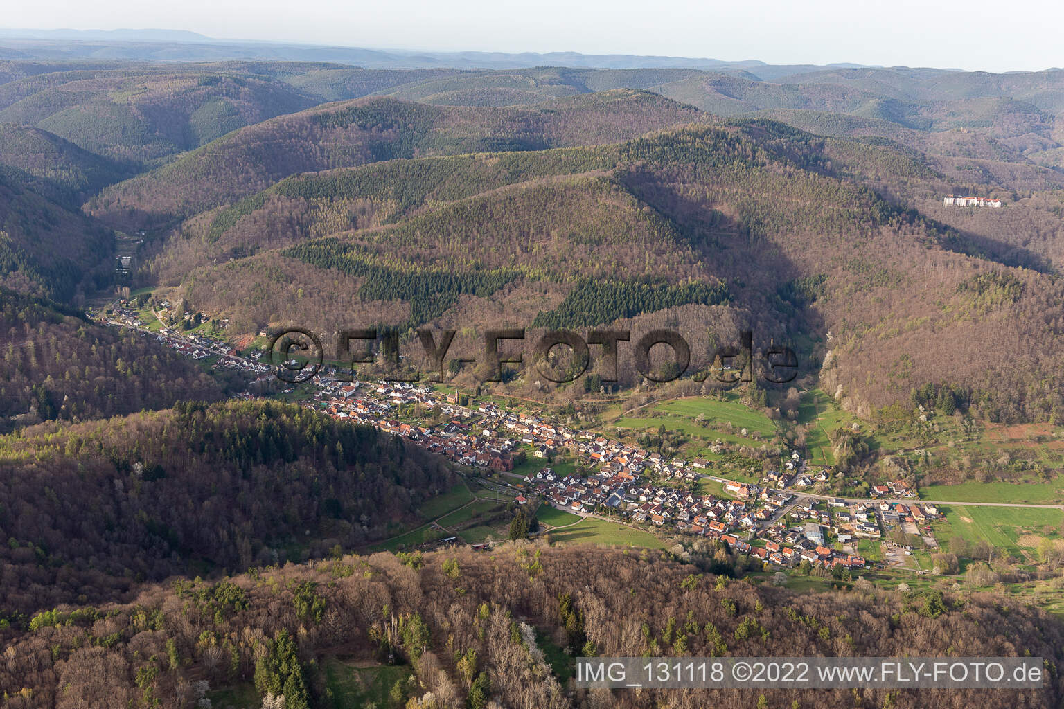 Drone image of Eußerthal in the state Rhineland-Palatinate, Germany