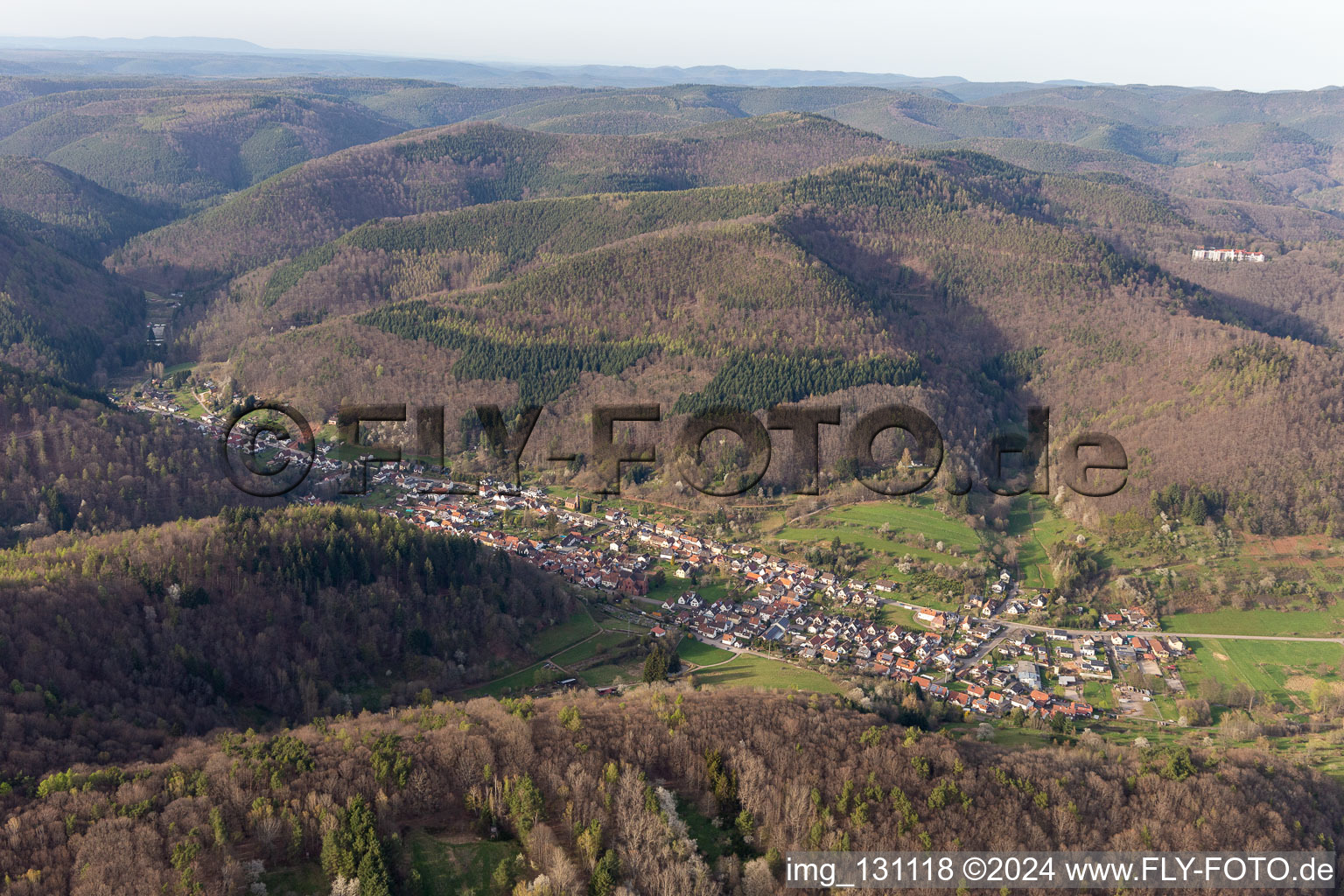 Drone image of Eußerthal in the state Rhineland-Palatinate, Germany