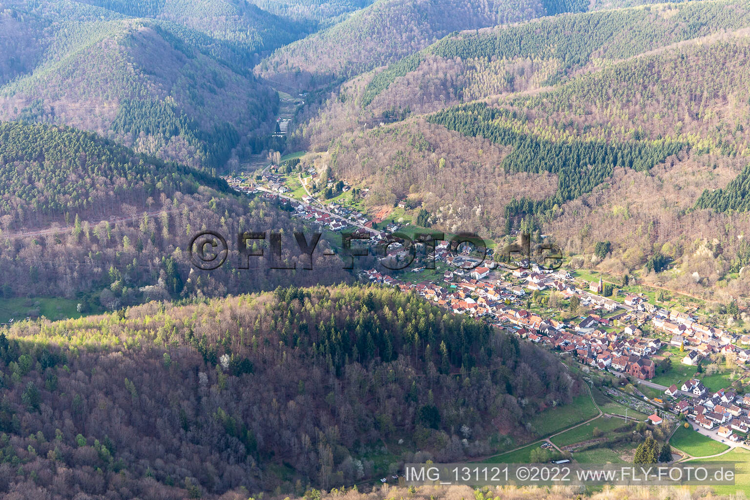 Eußerthal in the state Rhineland-Palatinate, Germany from a drone