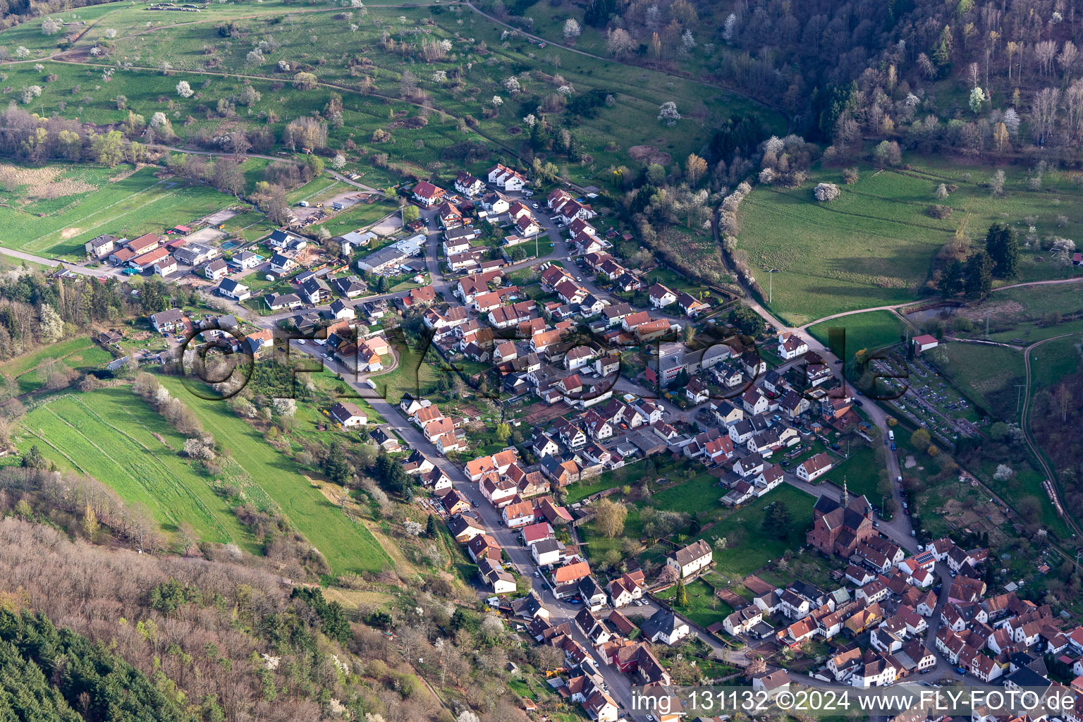 Aerial view of Eußerthal in the state Rhineland-Palatinate, Germany