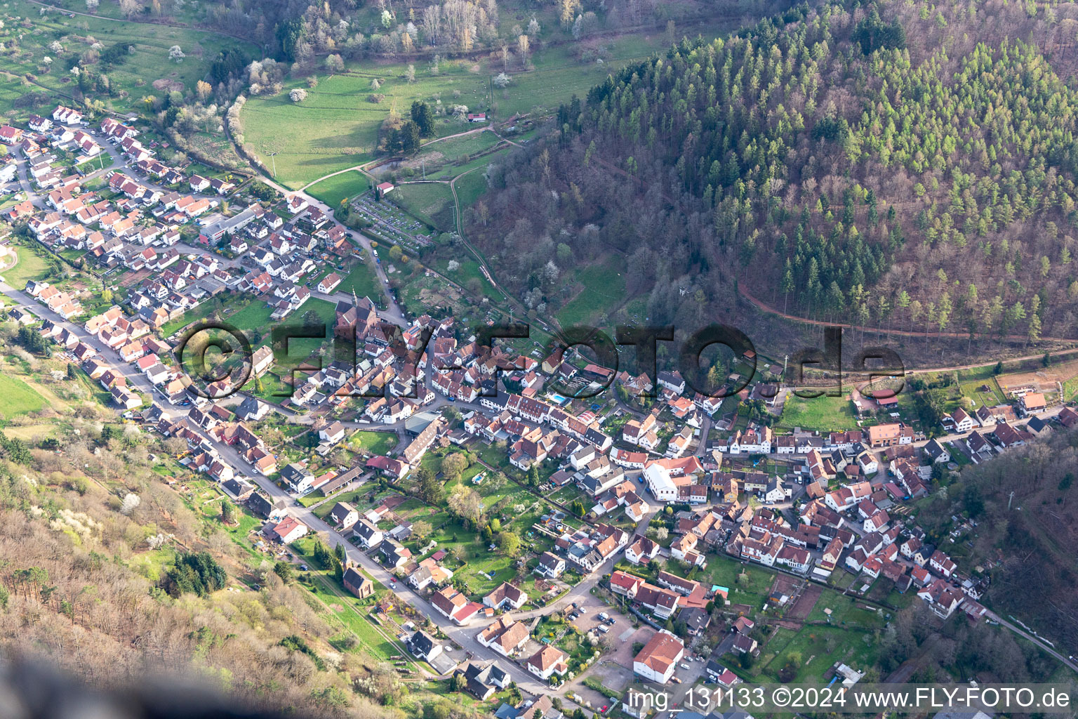 Aerial photograpy of Eußerthal in the state Rhineland-Palatinate, Germany