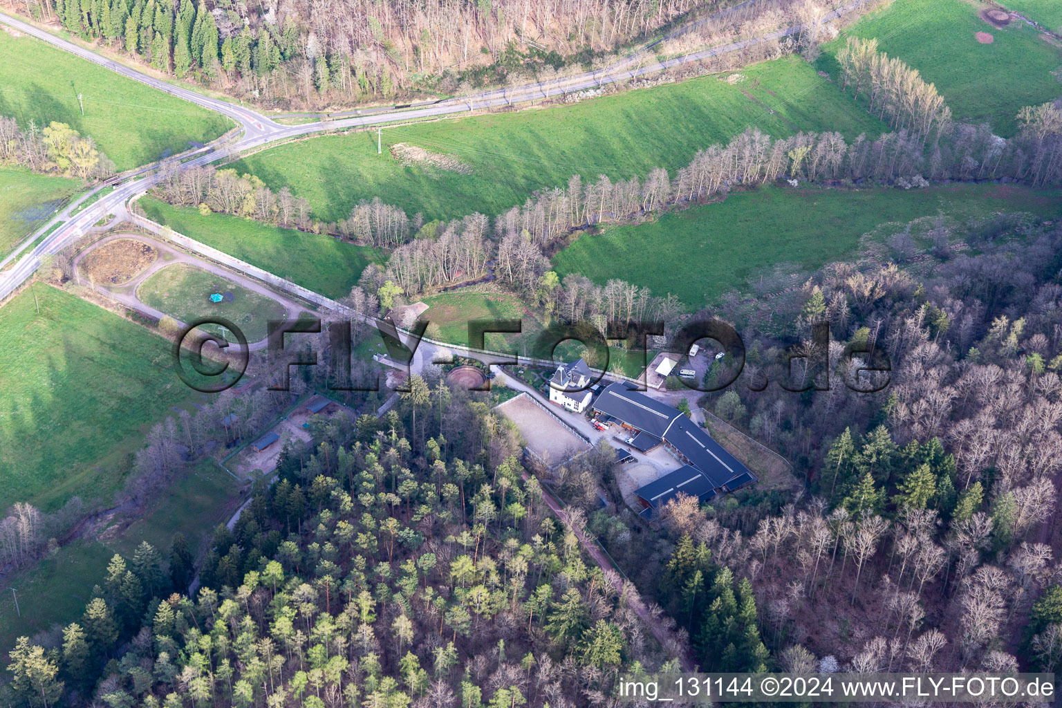 Oblique view of Gut Waldeck in Eußerthal in the state Rhineland-Palatinate, Germany