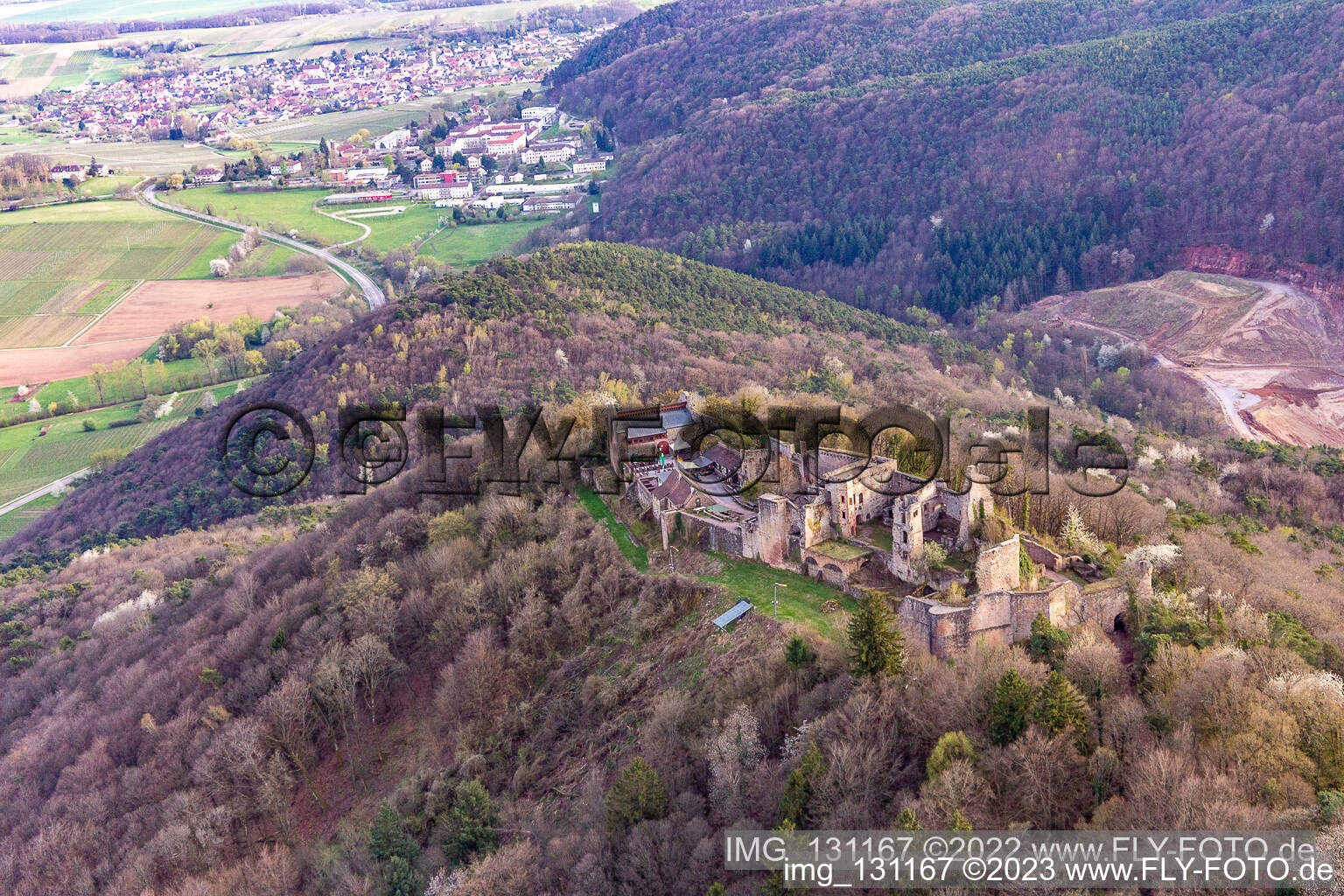 Madenburg in Eschbach in the state Rhineland-Palatinate, Germany viewn from the air