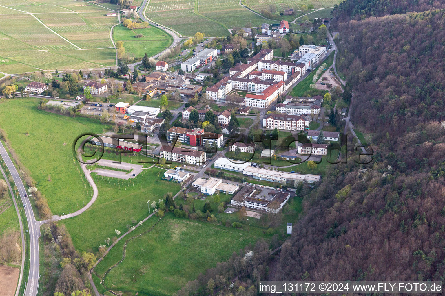 Aerial view of Pfalzklinik Landeck in Waldhambach in the state Rhineland-Palatinate, Germany